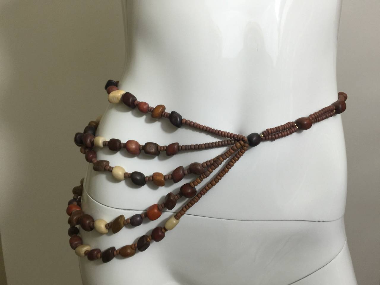 Women's Vintage Wood  Bead and Tassel Belt & Necklace For Sale