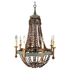 Vintage Wood Bead and Verde Brass Chandelier
