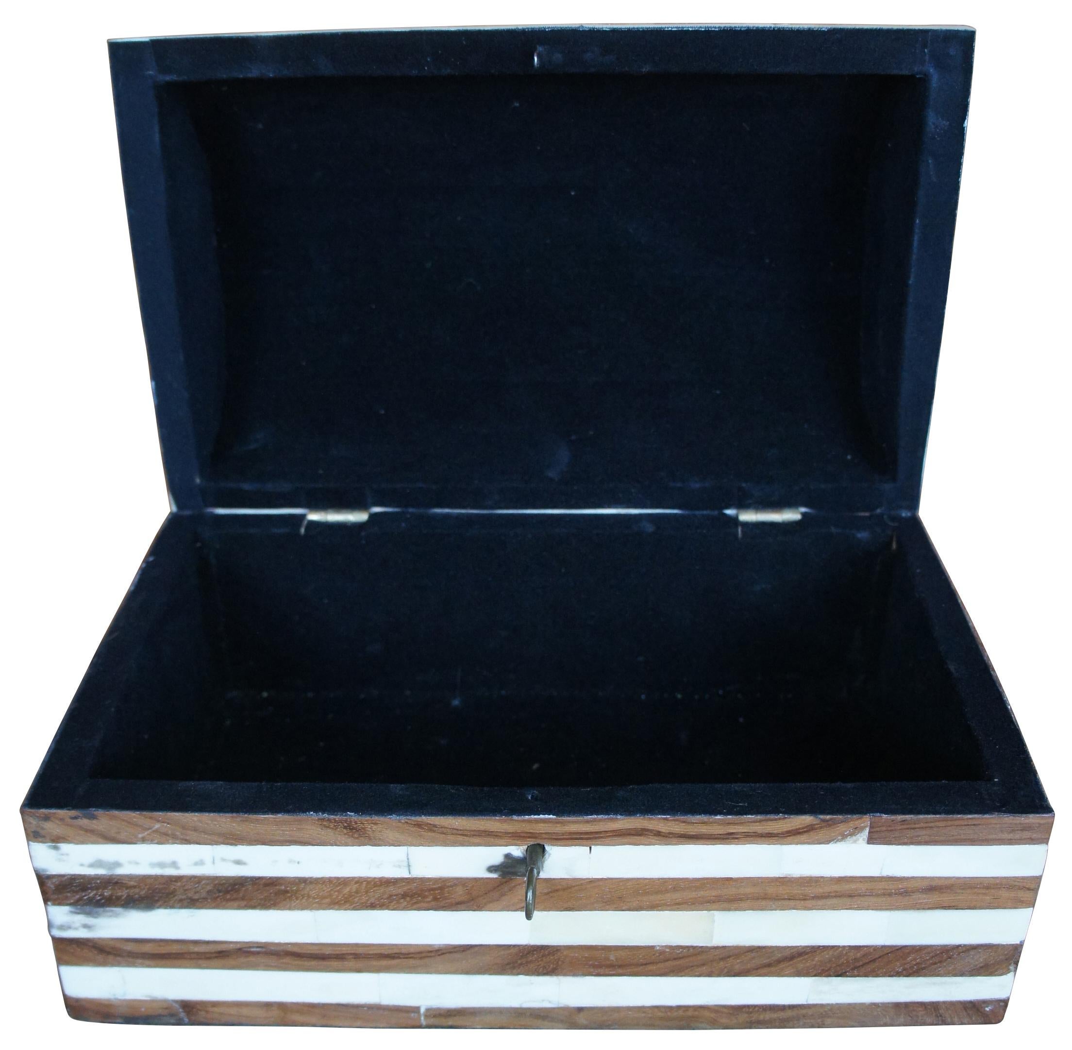 Rustic Vintage Wood & Bone Inlay Dome Top Jewelry Casket Treasure Chest Trinket Box For Sale