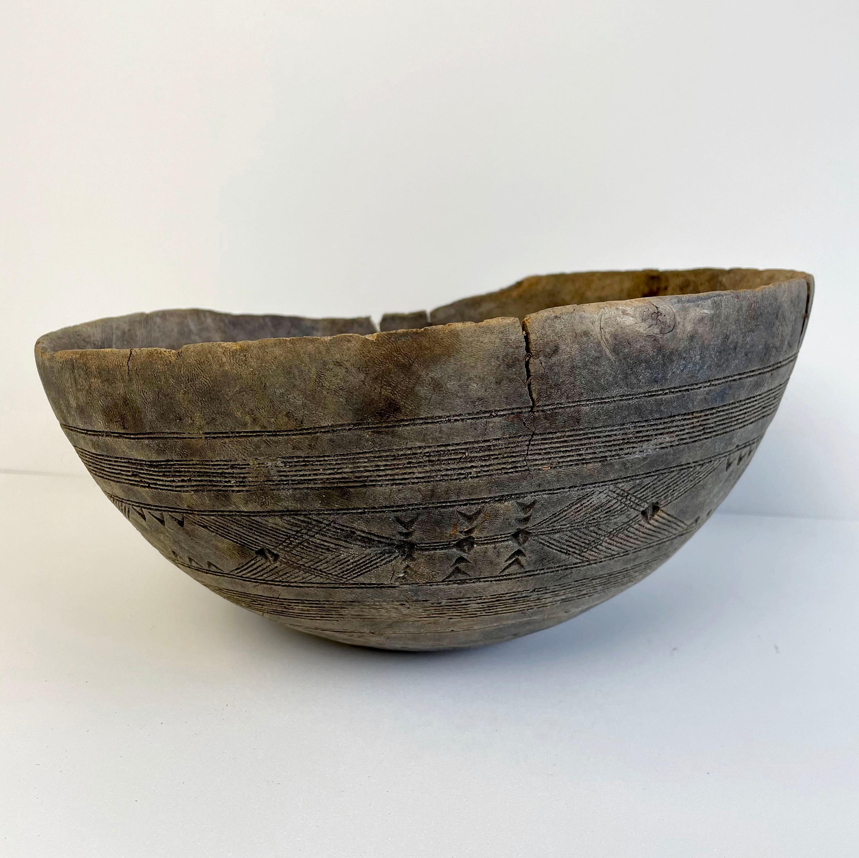 Hand-Carved Vintage Wood Bowl
