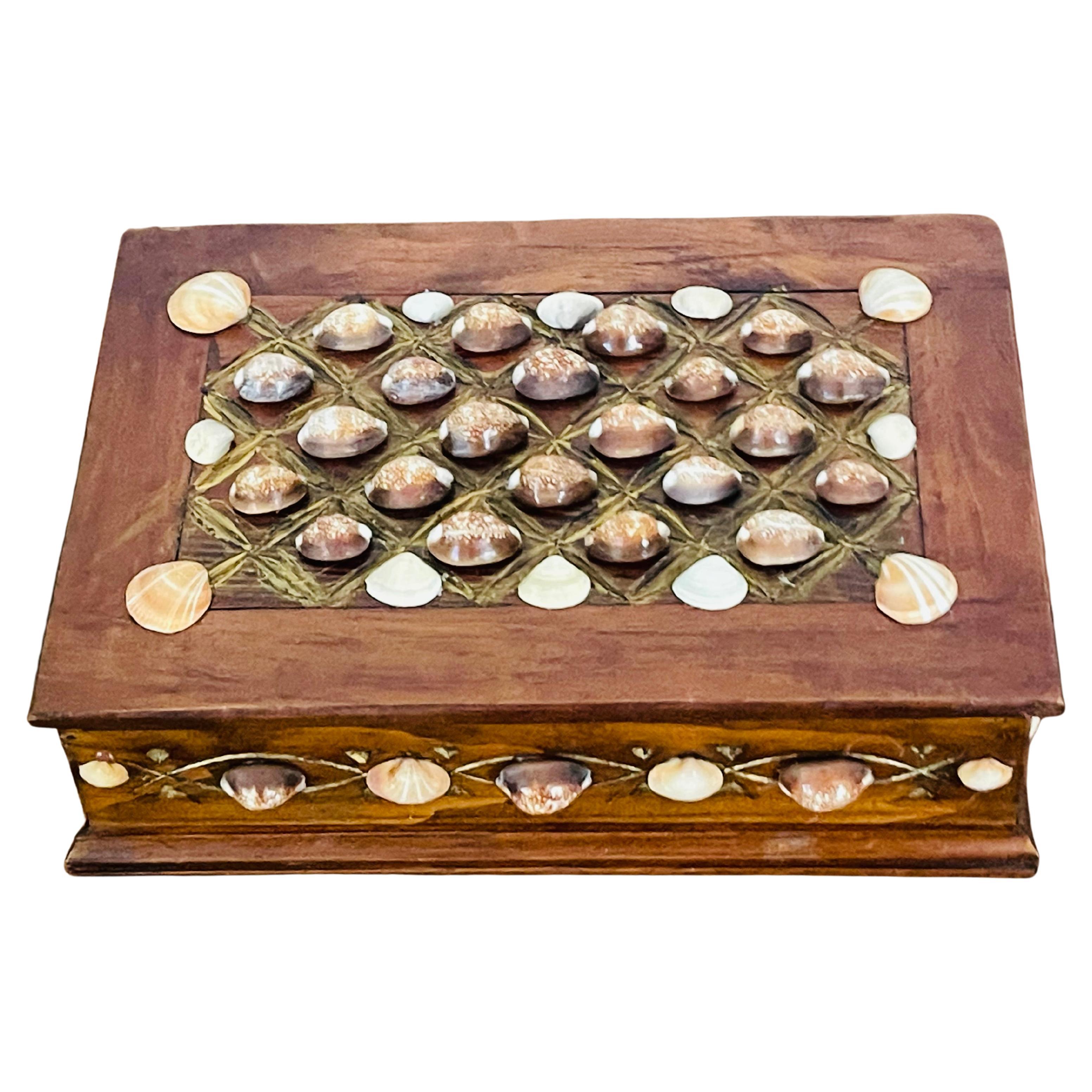 Vintage Wood Box with Sez Shells Tony Doucquett Style
