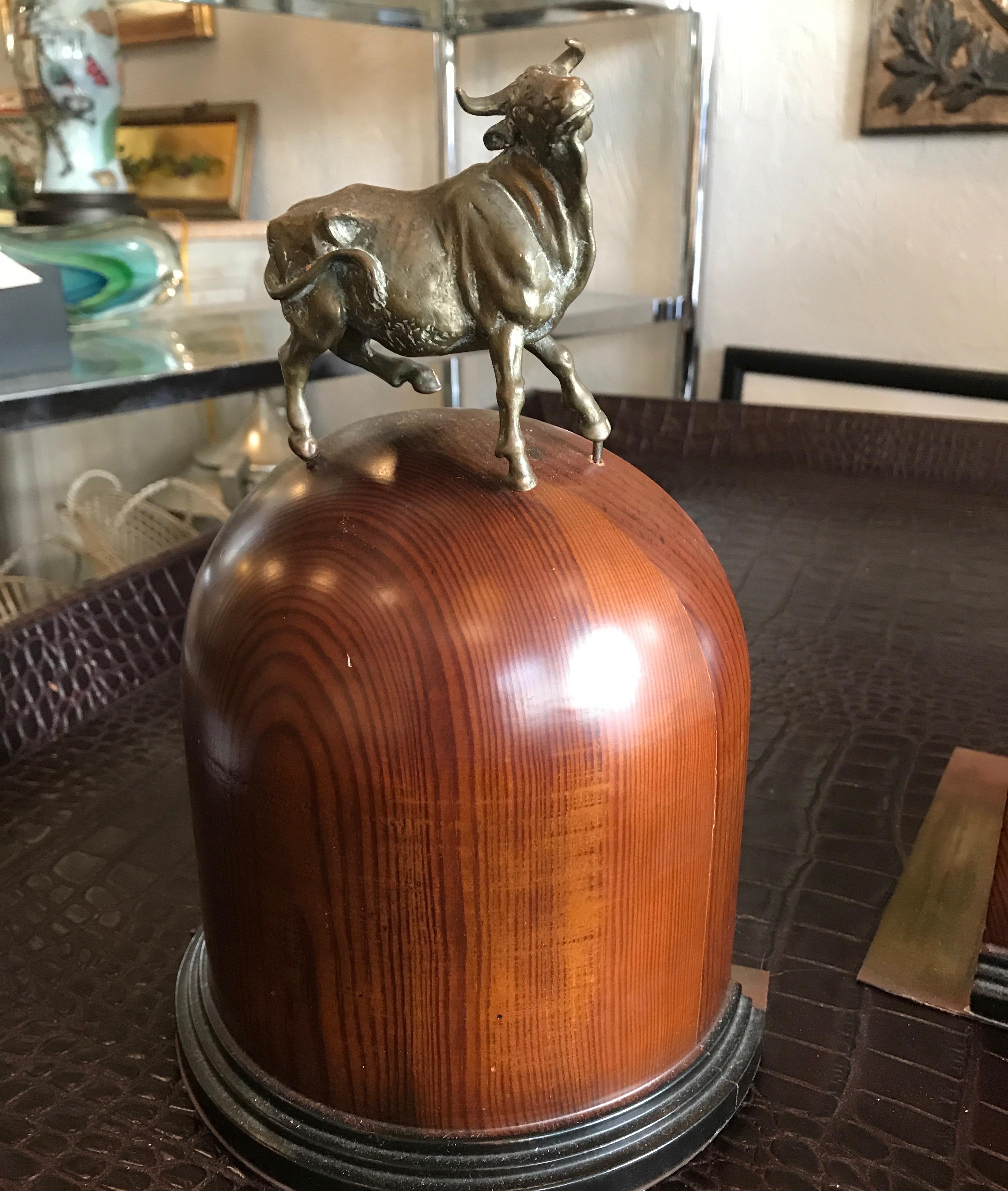 Vintage Wood and Brass Bull and Bear Bookends 5