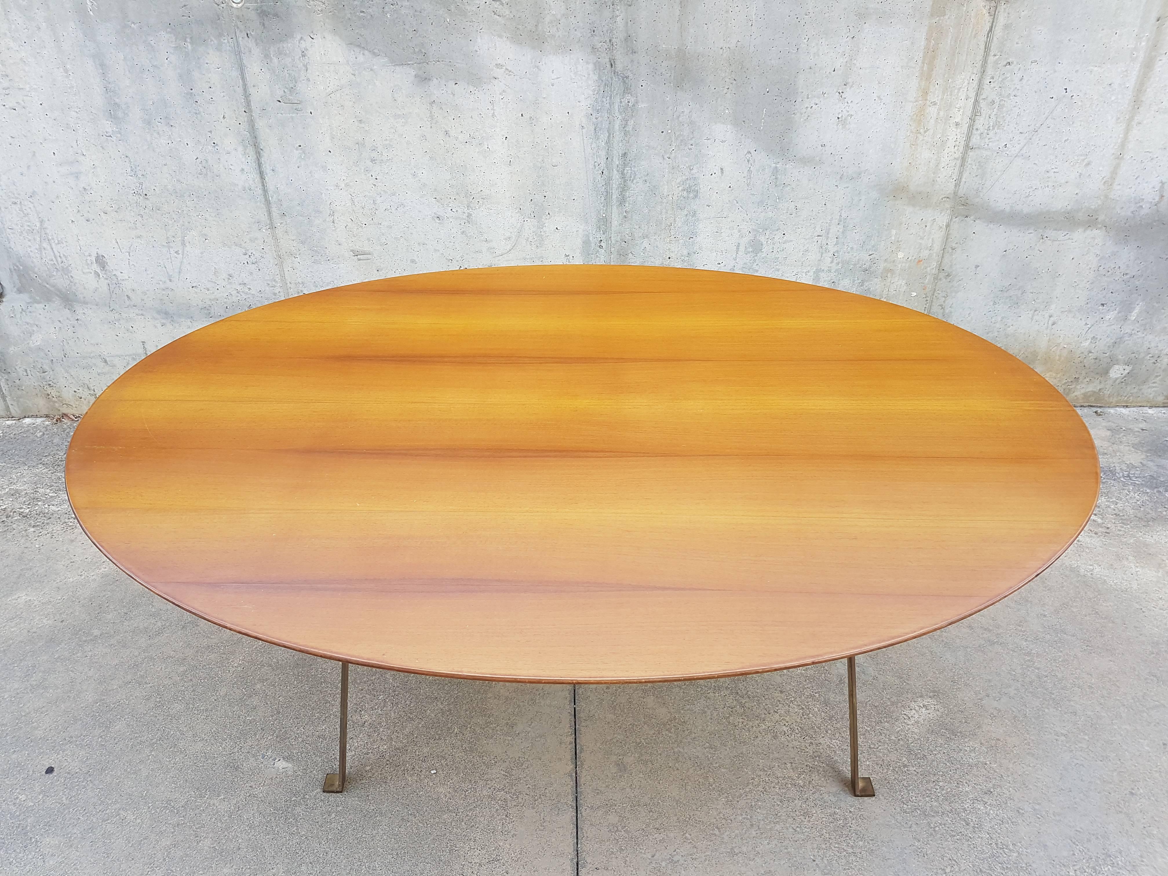 Italian Vintage Wood and Brass T3 Cavalletto Table by Caccia Dominioni for Azucena 1950s For Sale
