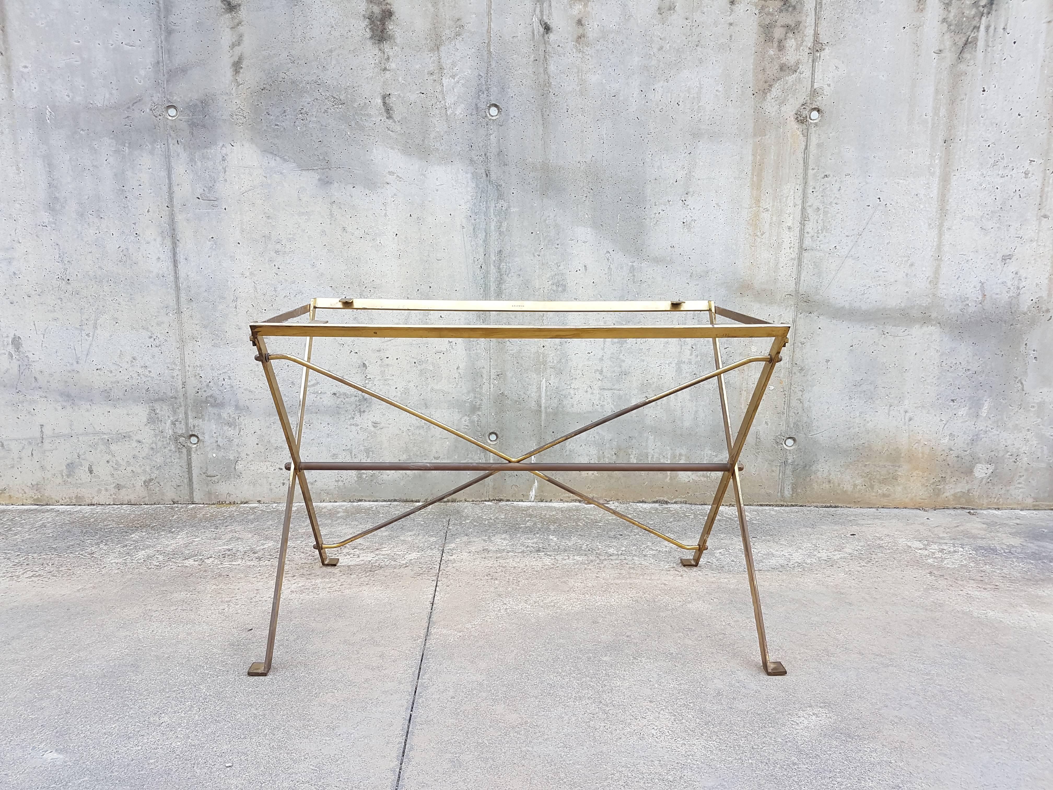 Laiton Table Vintage Wood Wood et Brass T3 Cavalletto par Caccia Dominioni pour Azucena 1950s en vente