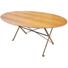 Vintage Wood and Brass T3 Cavalletto Table by Caccia Dominioni for Azucena 1950s