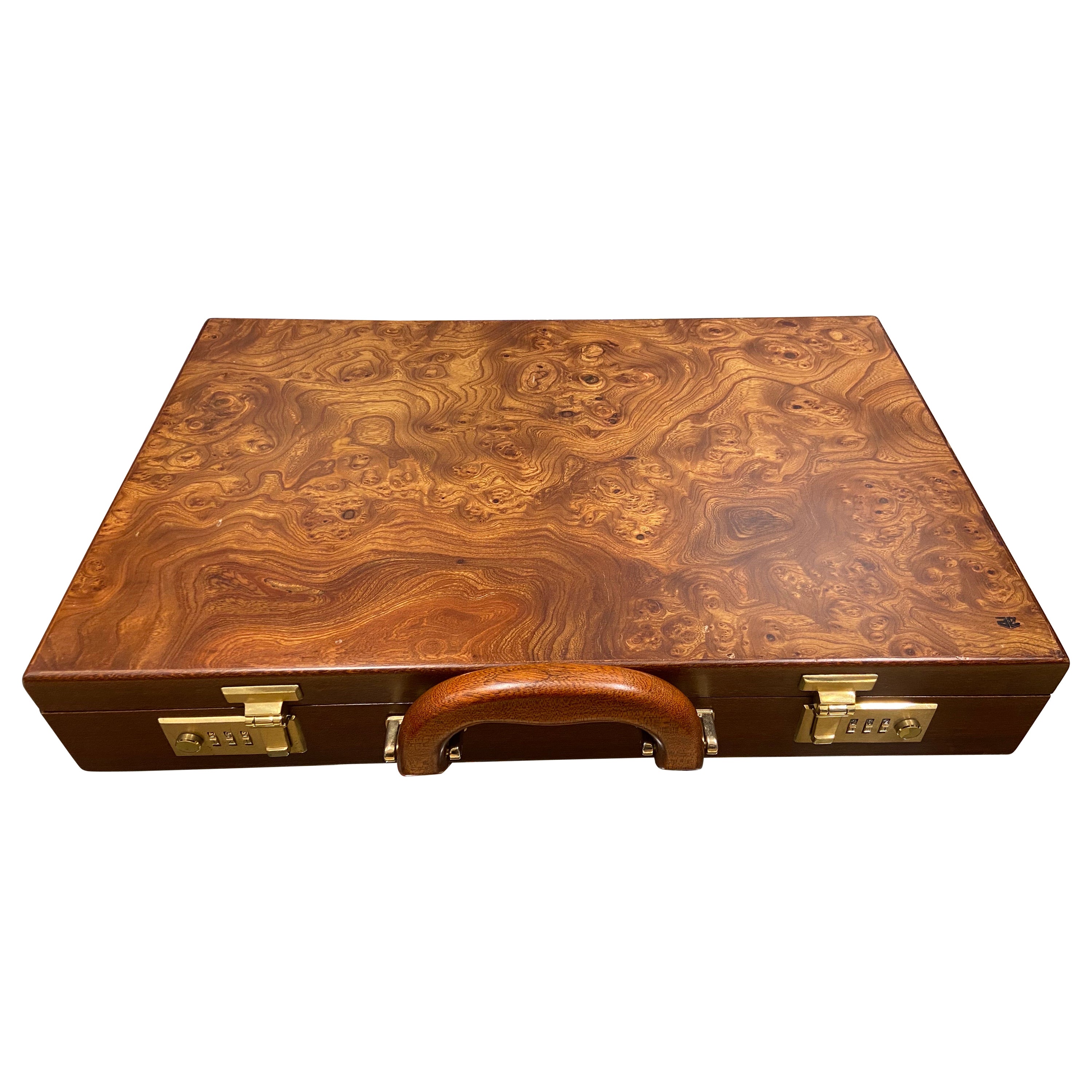 Vintage Wood Briefcase with Combination Locks and Wooden Handle