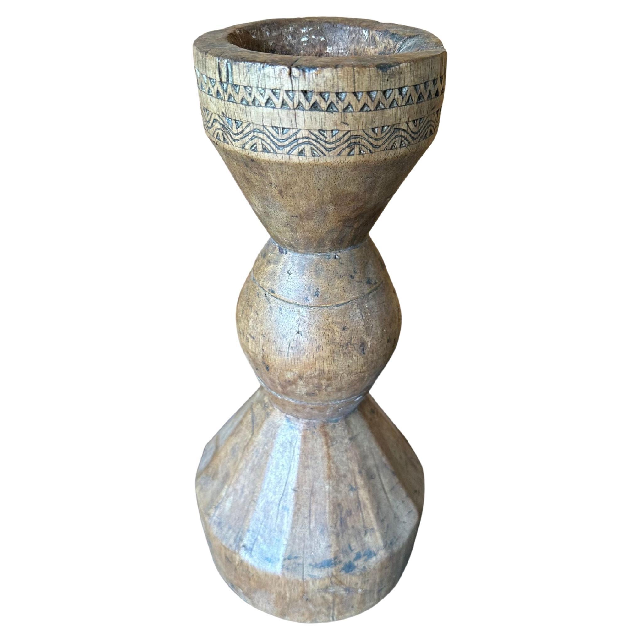 Vintage Wood Candle Holder with Carved Detailing, Java, c. 1950 For Sale