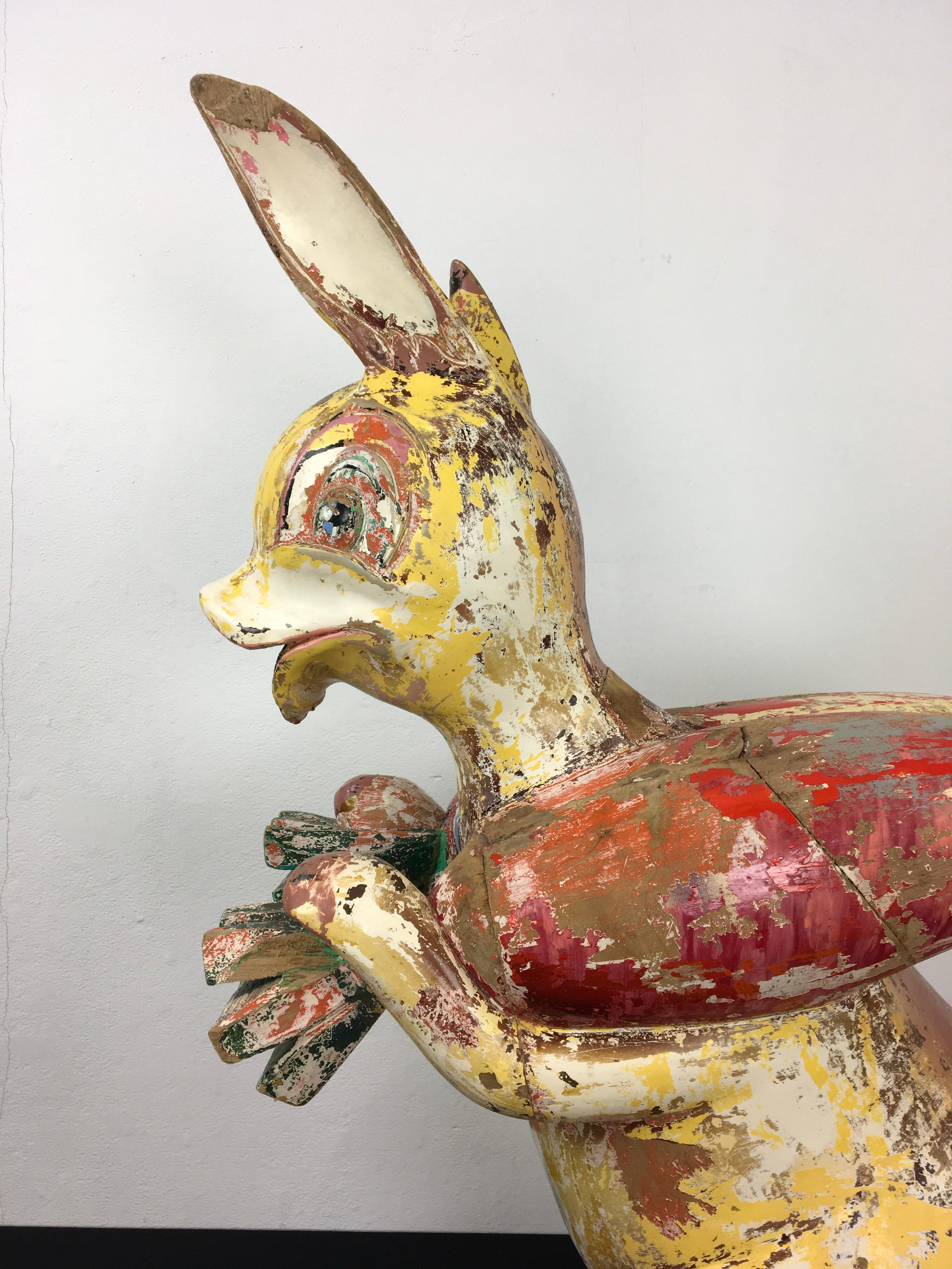Vintage Wood Carousel Rabbit with Carrots, France, 1950s For Sale 3