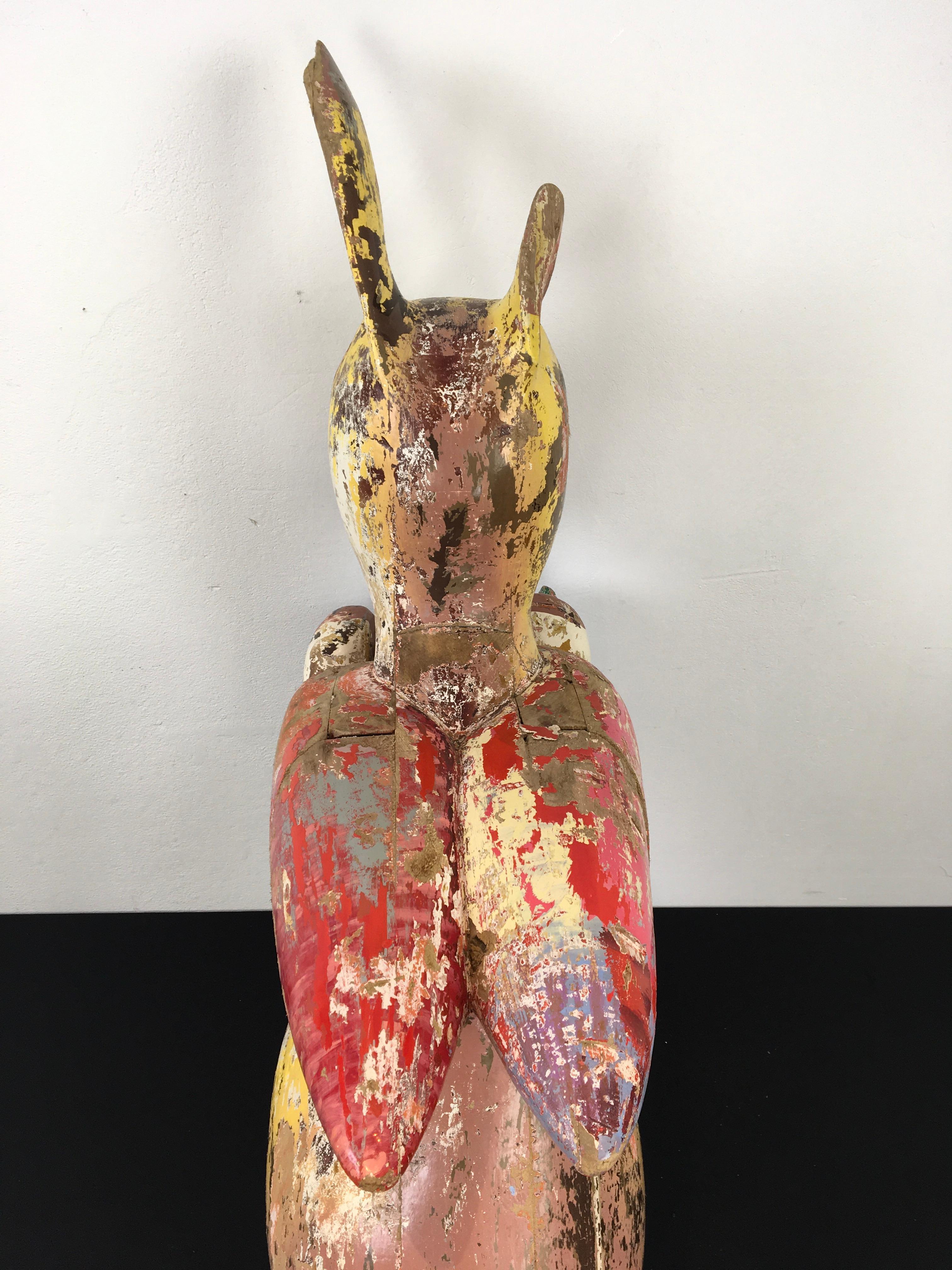 Vintage Wood Carousel Rabbit with Carrots, France, 1950s For Sale 8