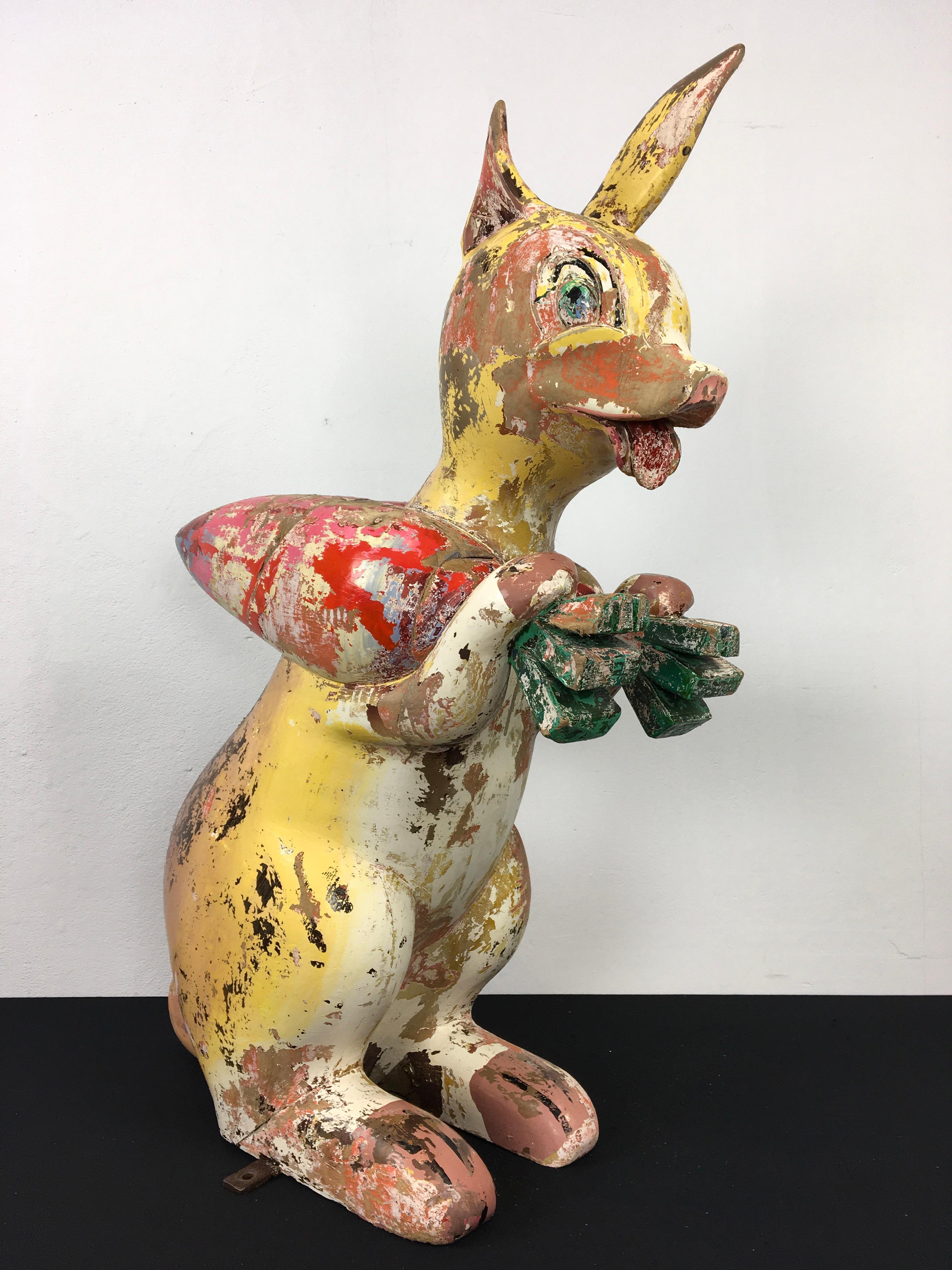 Vintage Wood Carousel Rabbit with Carrots, France, 1950s For Sale 12