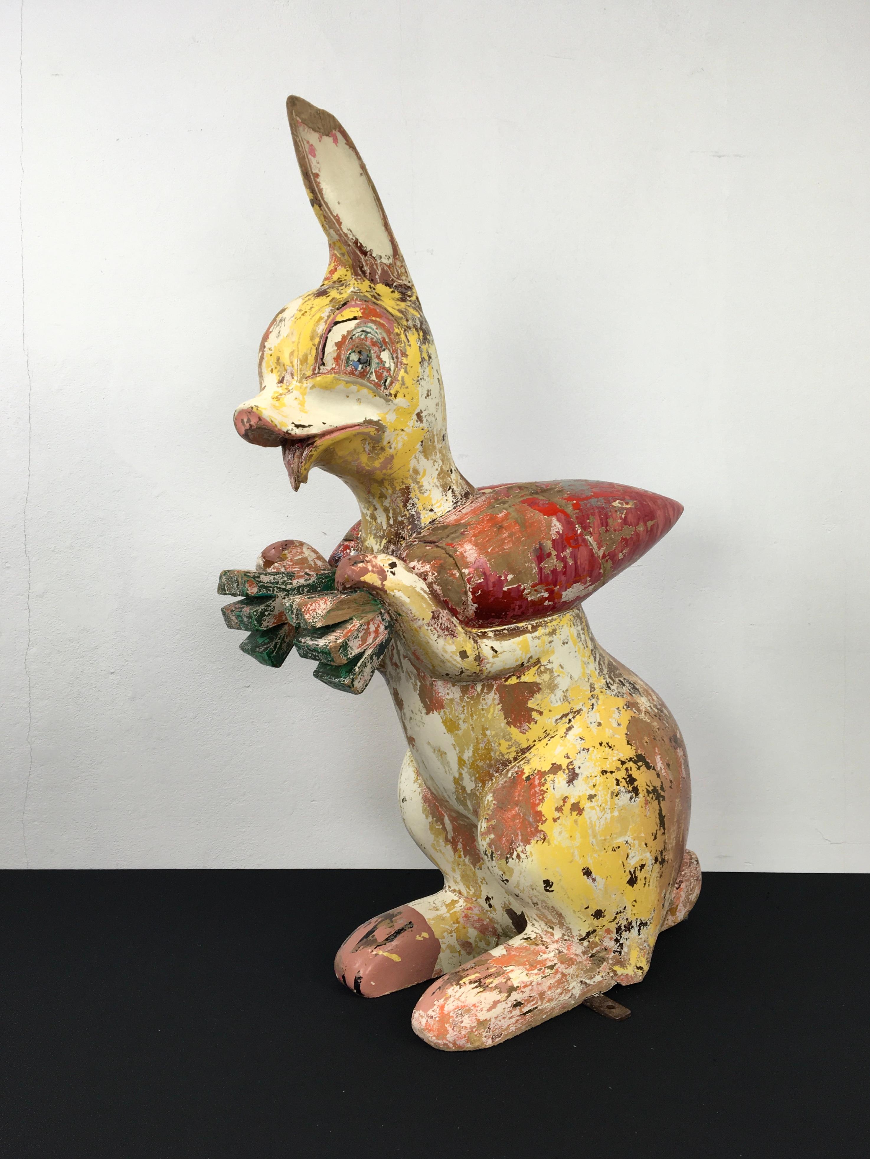 Vintage Wood Carousel Rabbit with Carrots, France, 1950s For Sale 13