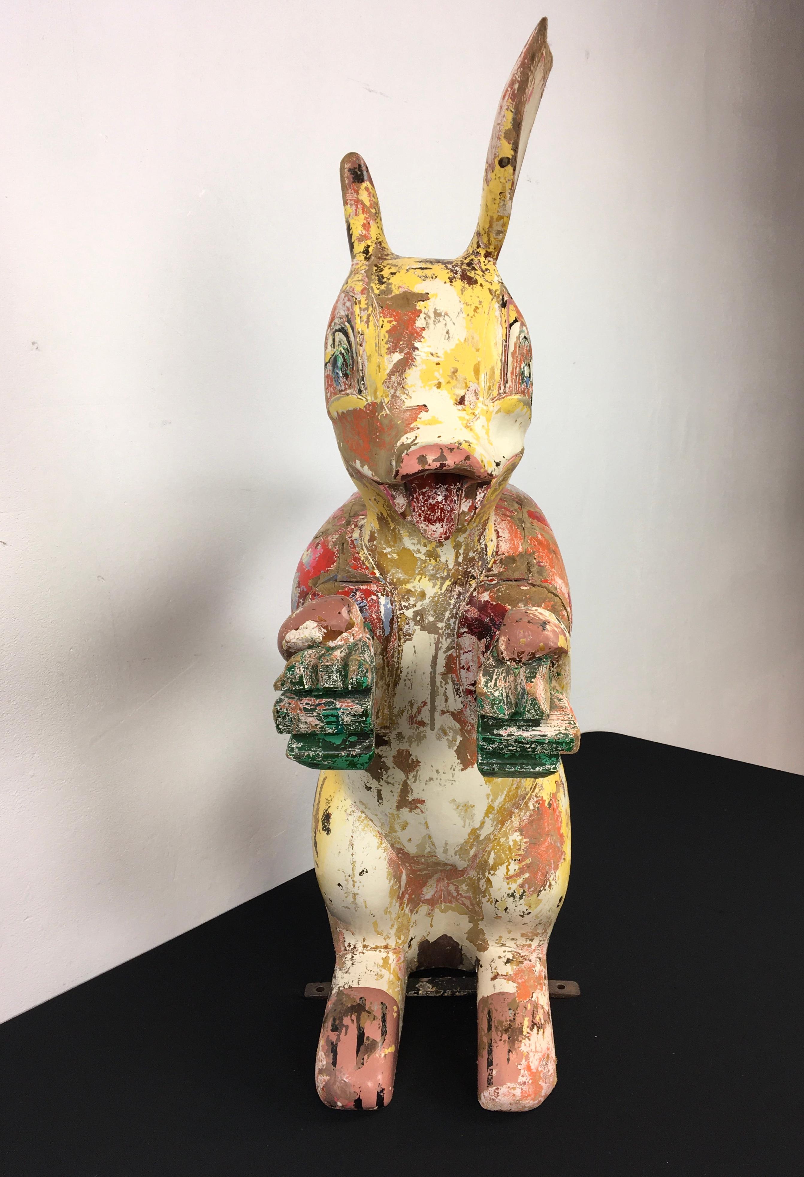 Vintage Wood Carousel Rabbit with Carrots, France, 1950s In Good Condition For Sale In Antwerp, BE