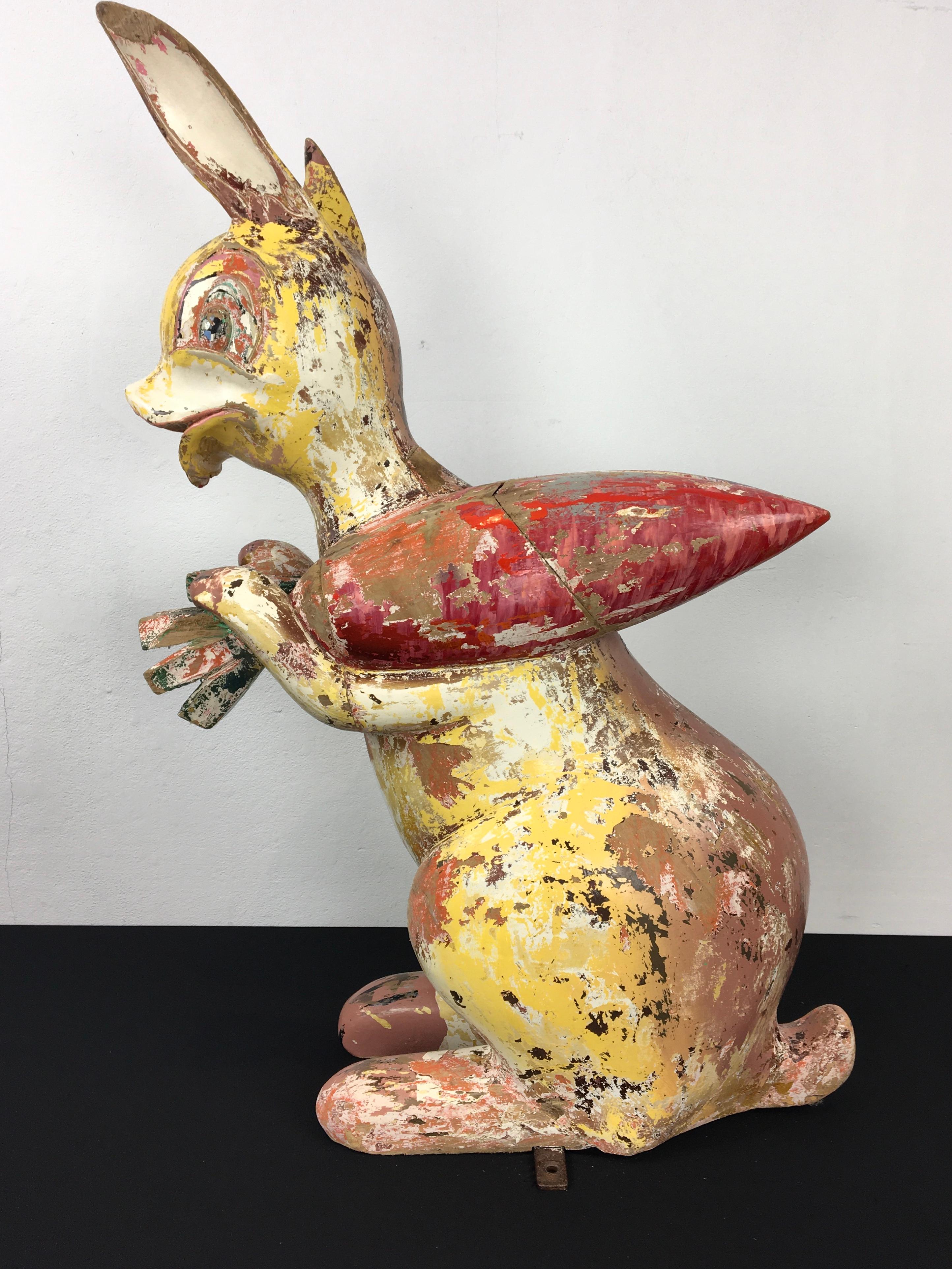 Vintage Wood Carousel Rabbit with Carrots, France, 1950s For Sale 2