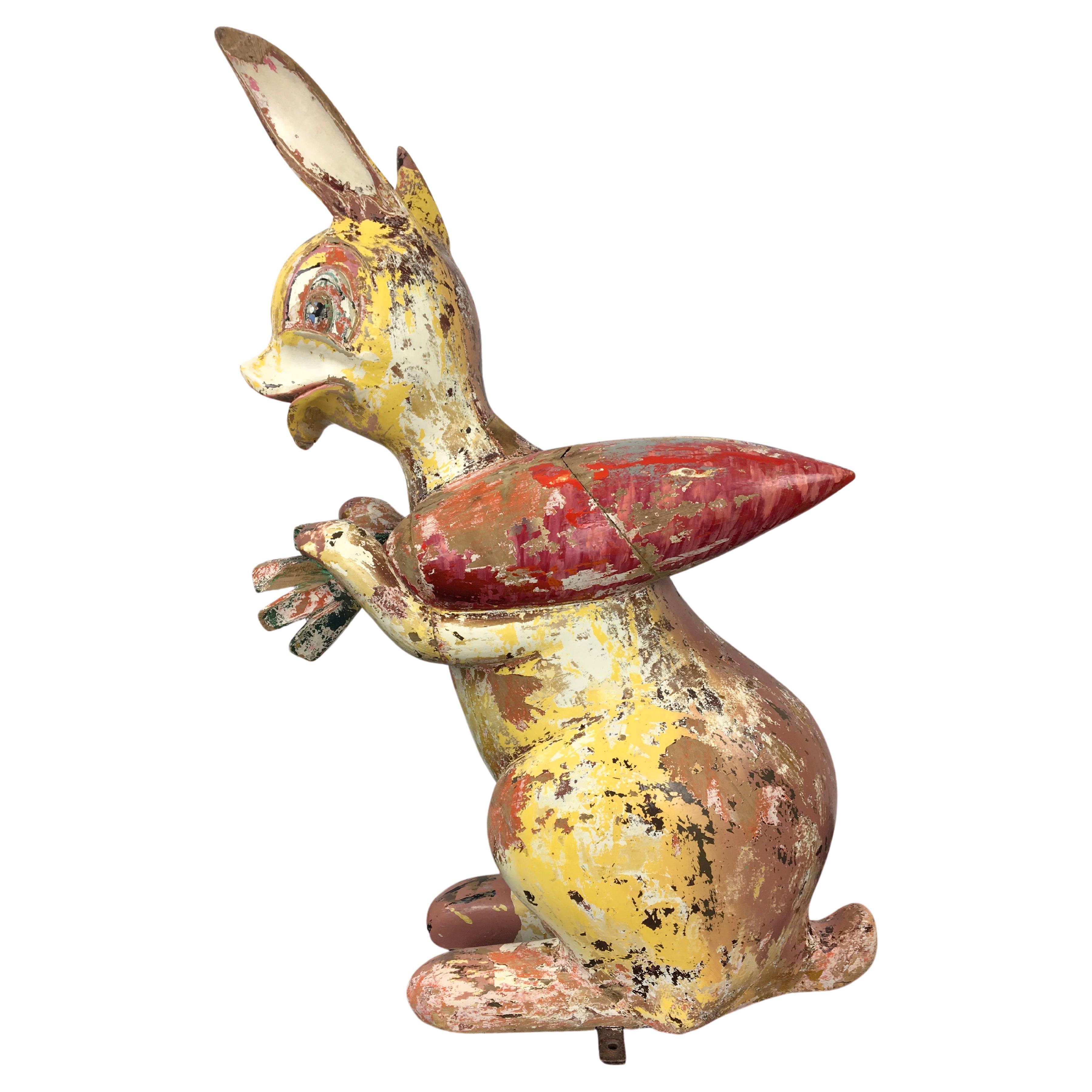 Vintage Wood Carousel Rabbit with Carrots, France, 1950s For Sale