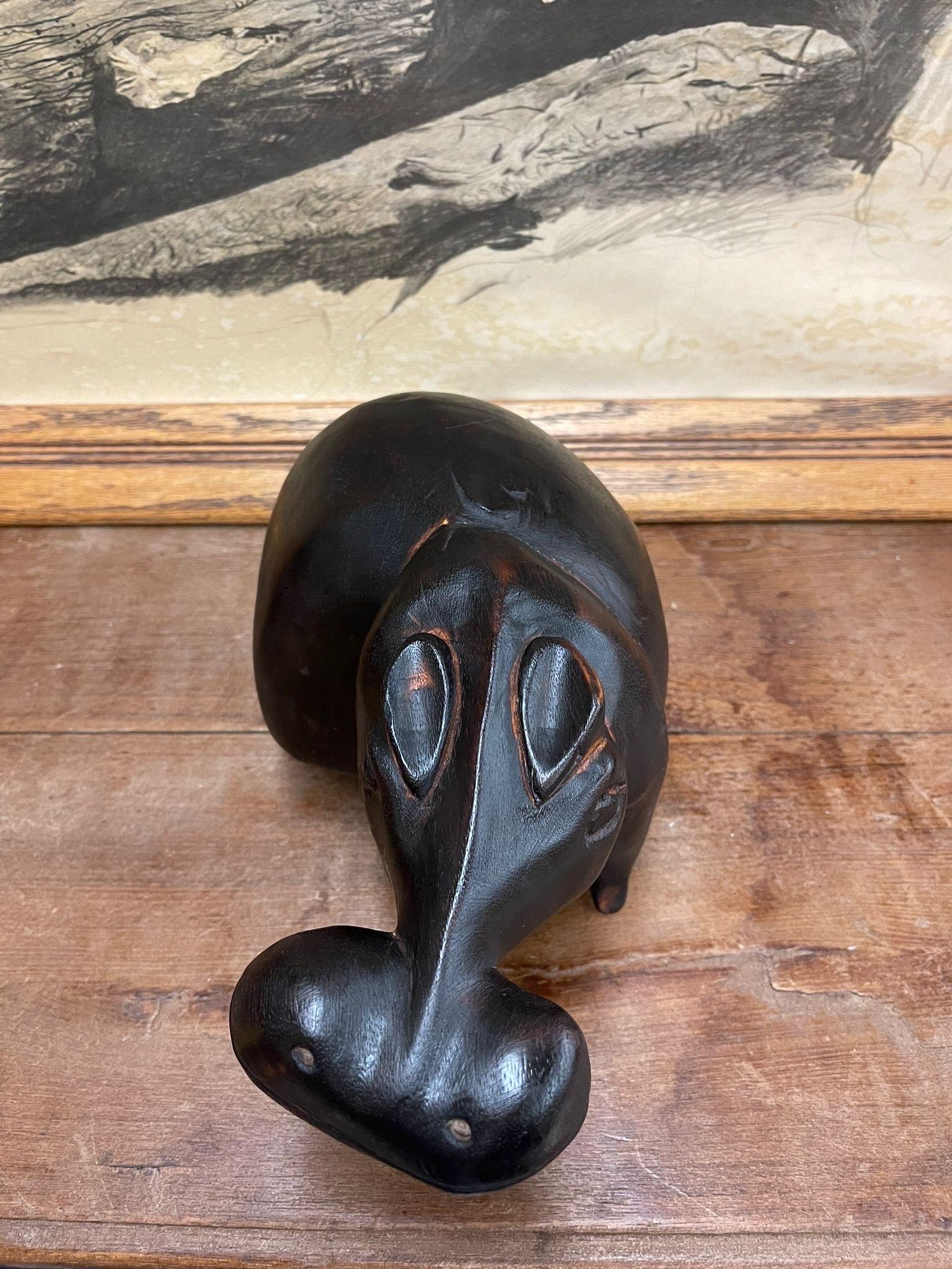 Vintage Wood Carved Hippo Sculpture. For Sale 1
