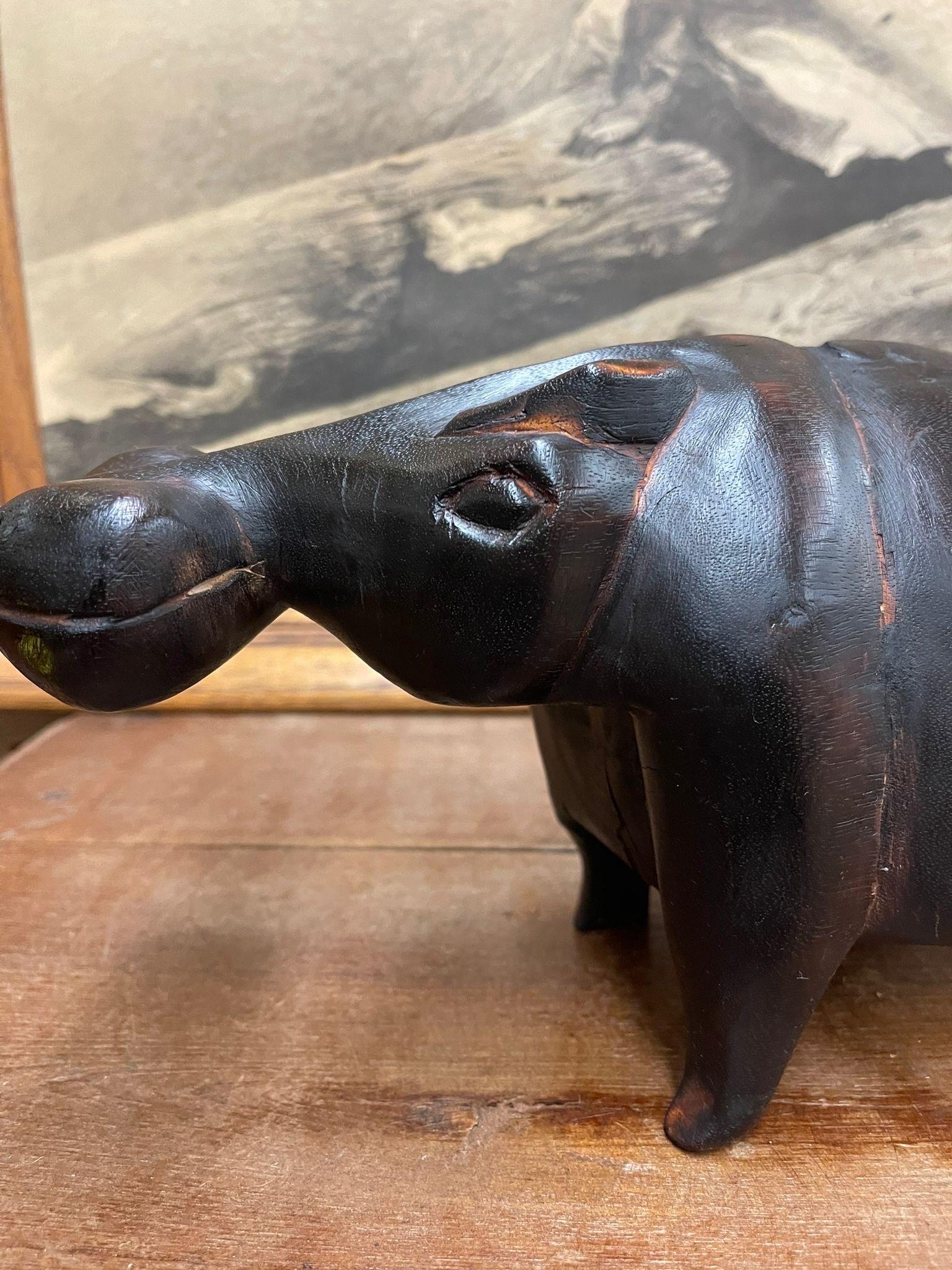 Vintage Wood Carved Hippo Sculpture. For Sale 2