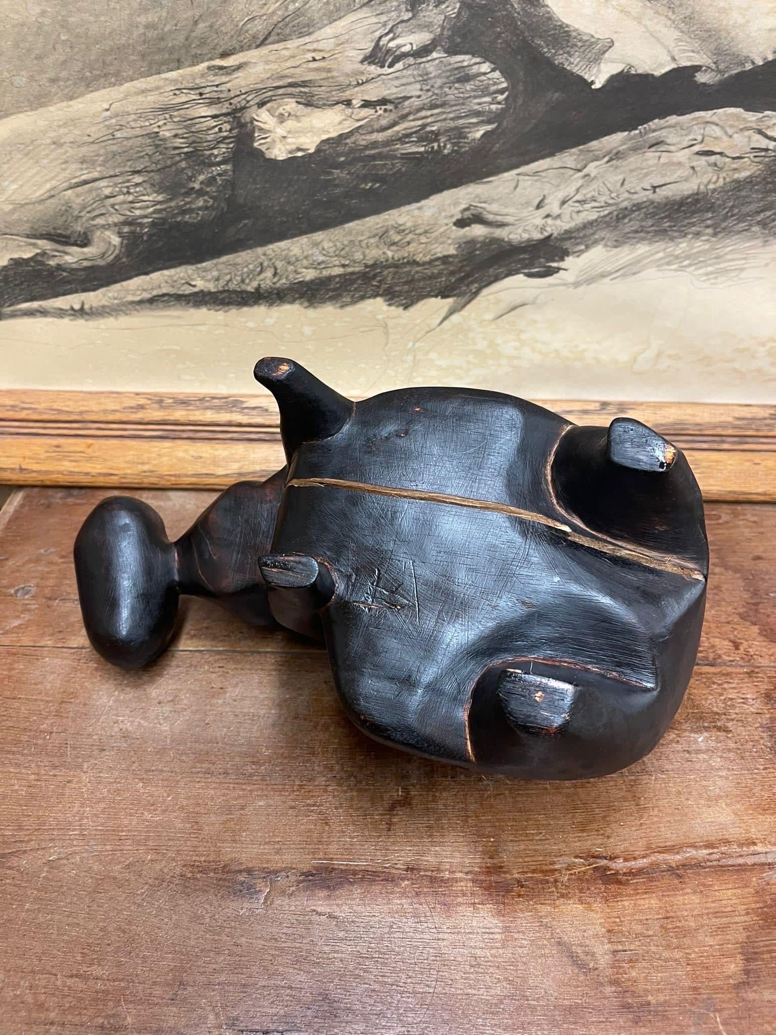 Vintage Wood Carved Hippo Sculpture. For Sale 3