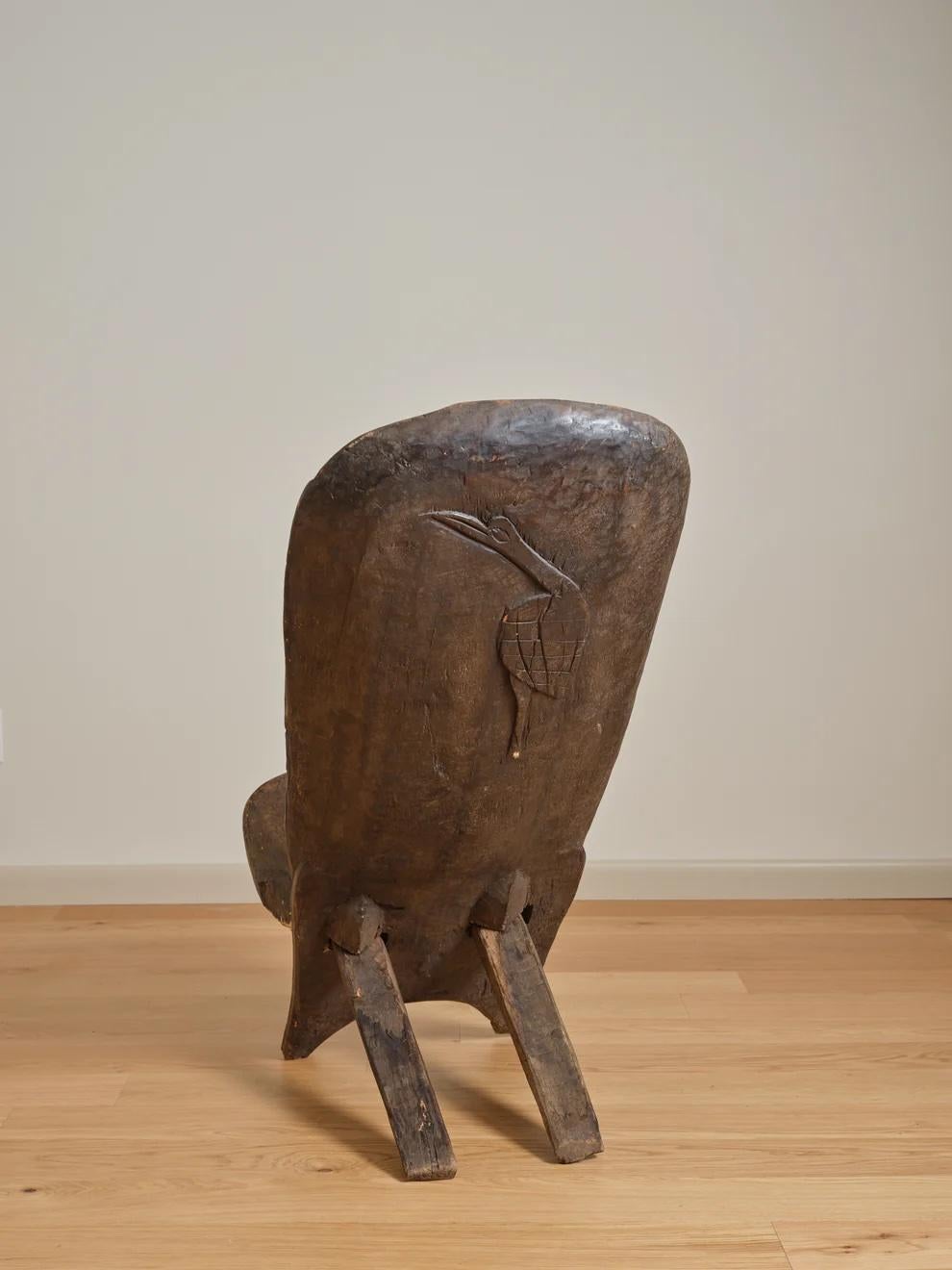 Rustic Vintage Wood Carved Lounge Birthing Chair For Sale