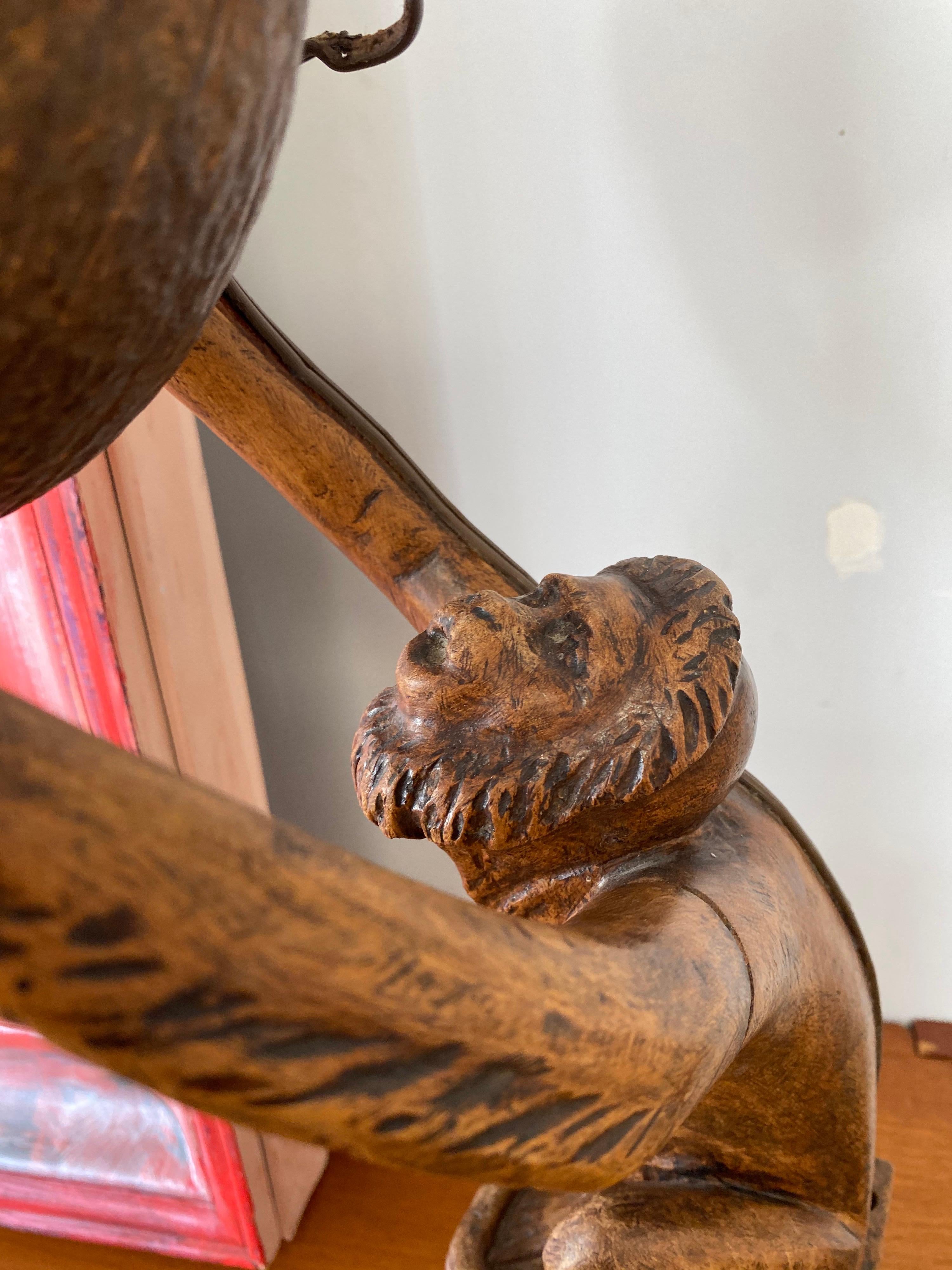 American Vintage Wood Carved Monkey Lamp by P. Gilles