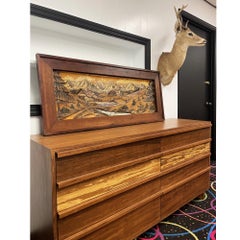 Vintage Wood Carved Painting of Alpine Valley Homestead, Relief Art