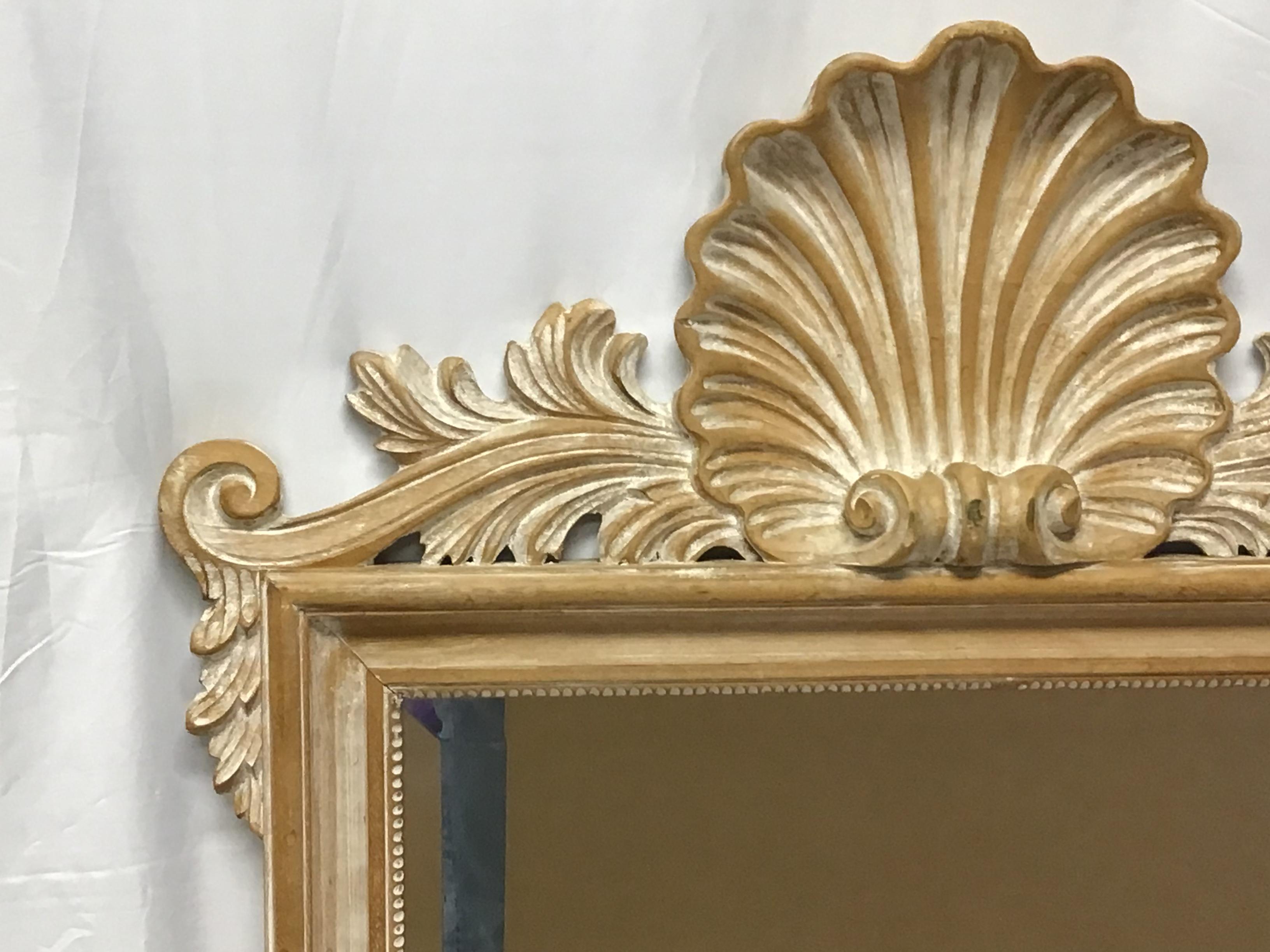 Mid-Century Modern Vintage Wood Carved Shell Wall Mirror