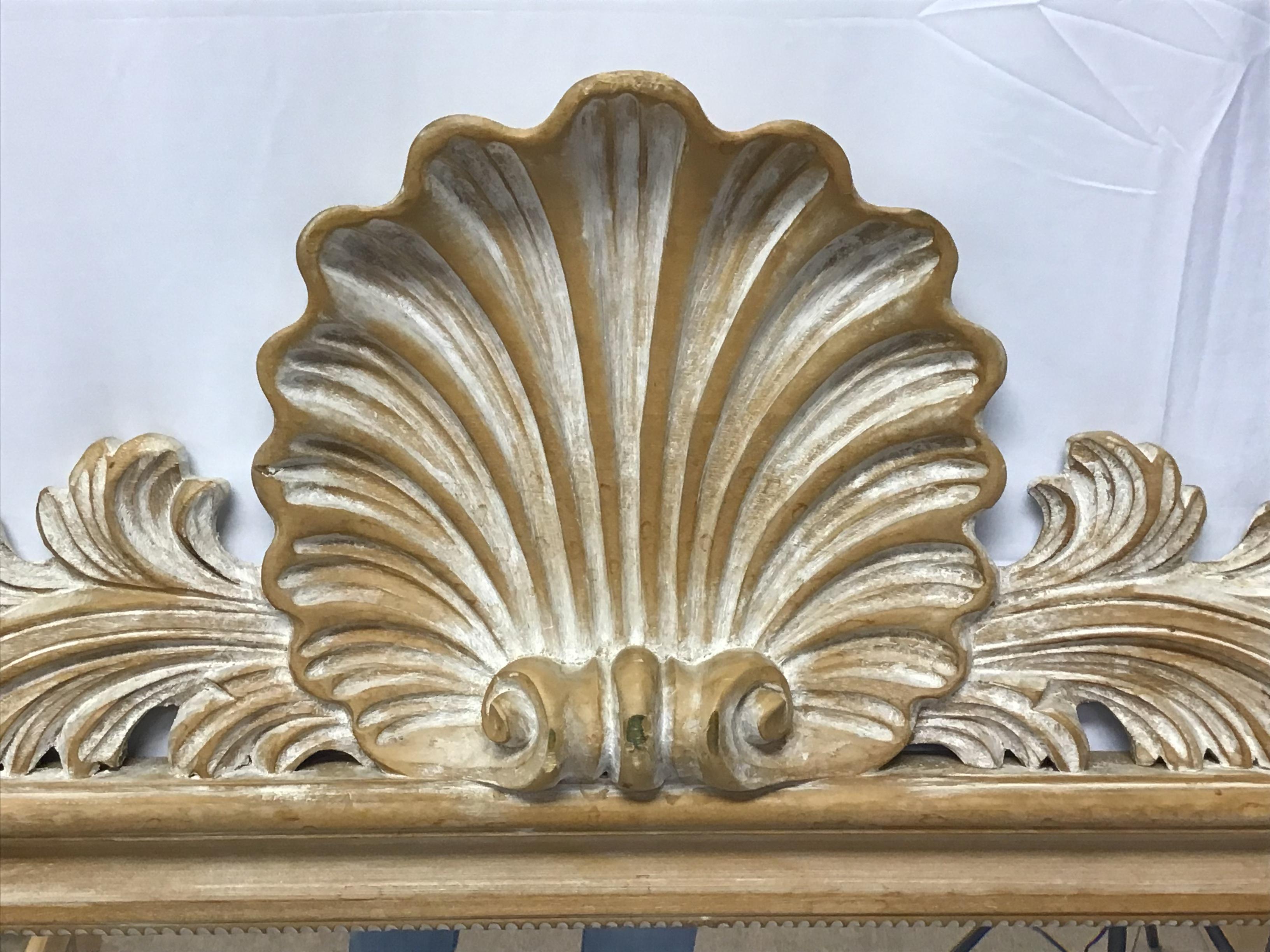 Italian Vintage Wood Carved Shell Wall Mirror