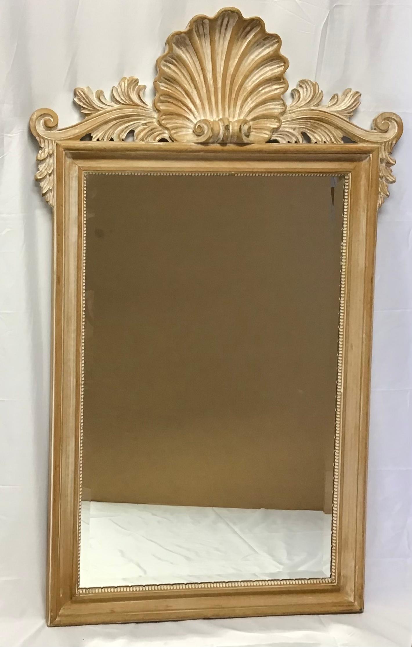 Vintage Wood Carved Shell Wall Mirror 1