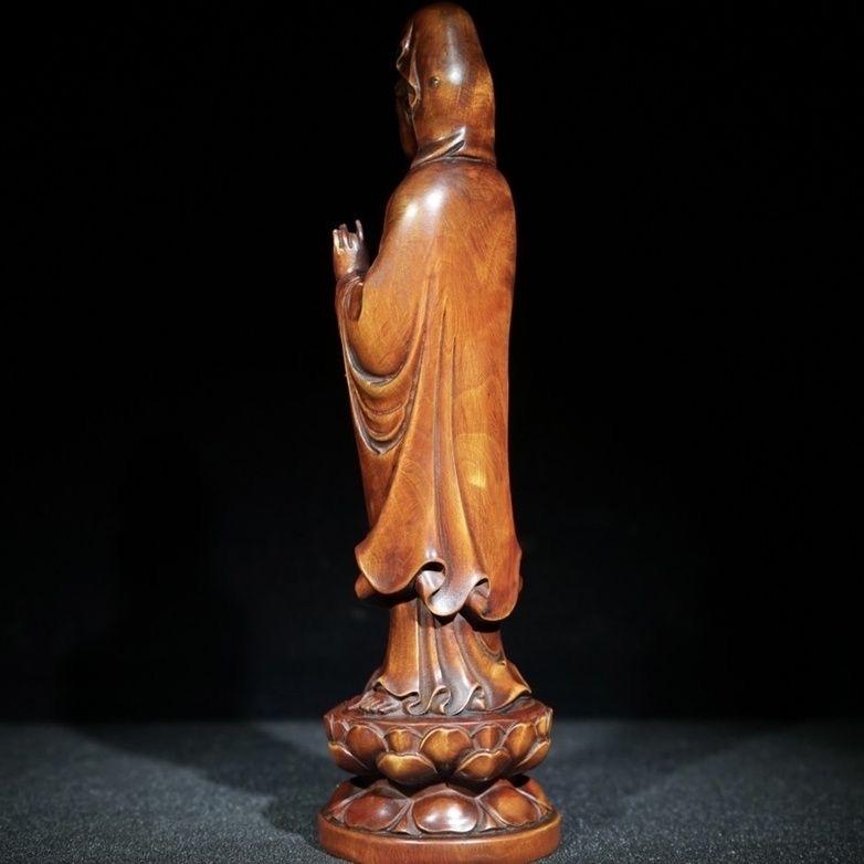 Buis Statue de Bouddha Guan Yin vintage en bois sculpté de Chine en vente