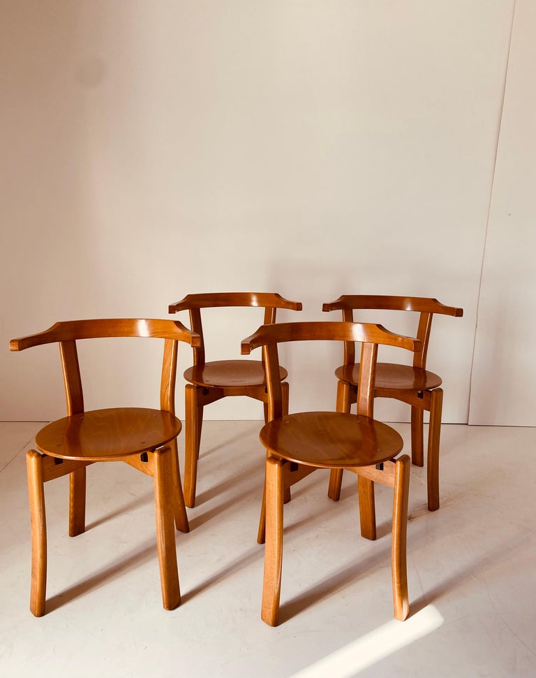 Vintage Wood Chairs Set of Four, Italy, 1970s For Sale at 1stDibs