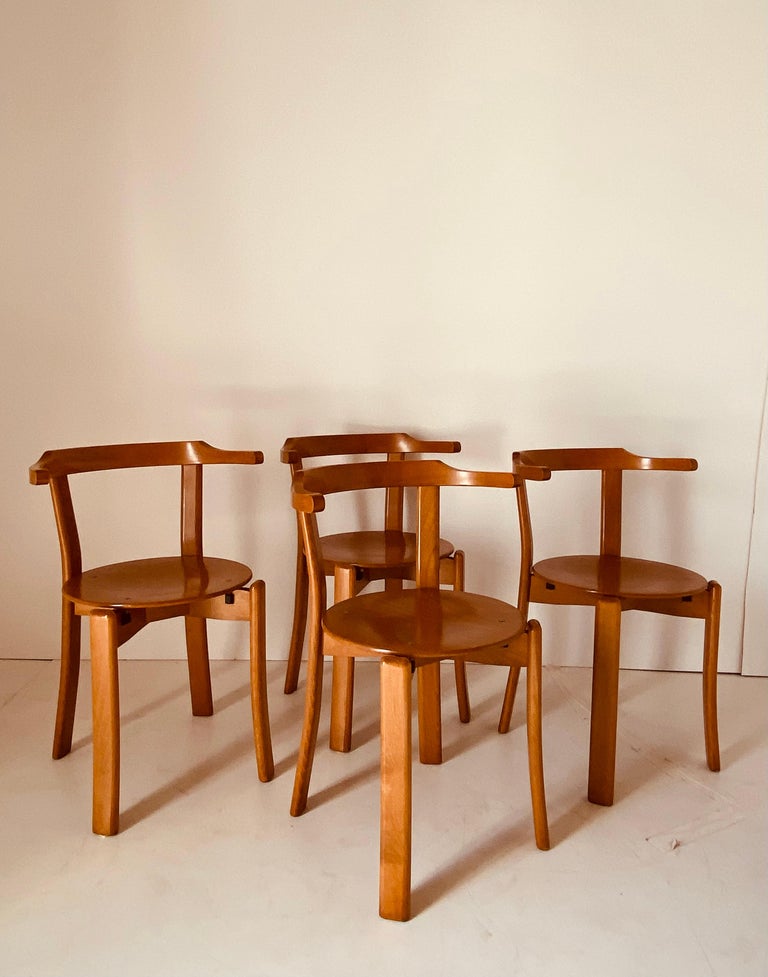 Vintage Wood Chairs Set of Four, Italy, 1970s For Sale at 1stDibs