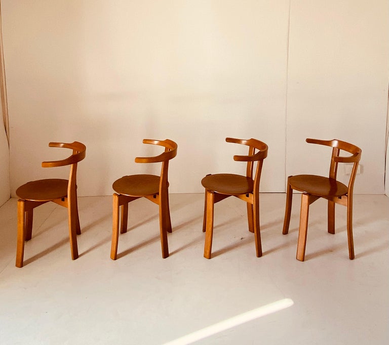 Vintage Wood Chairs Set of Four, Italy, 1970s For Sale at 1stDibs