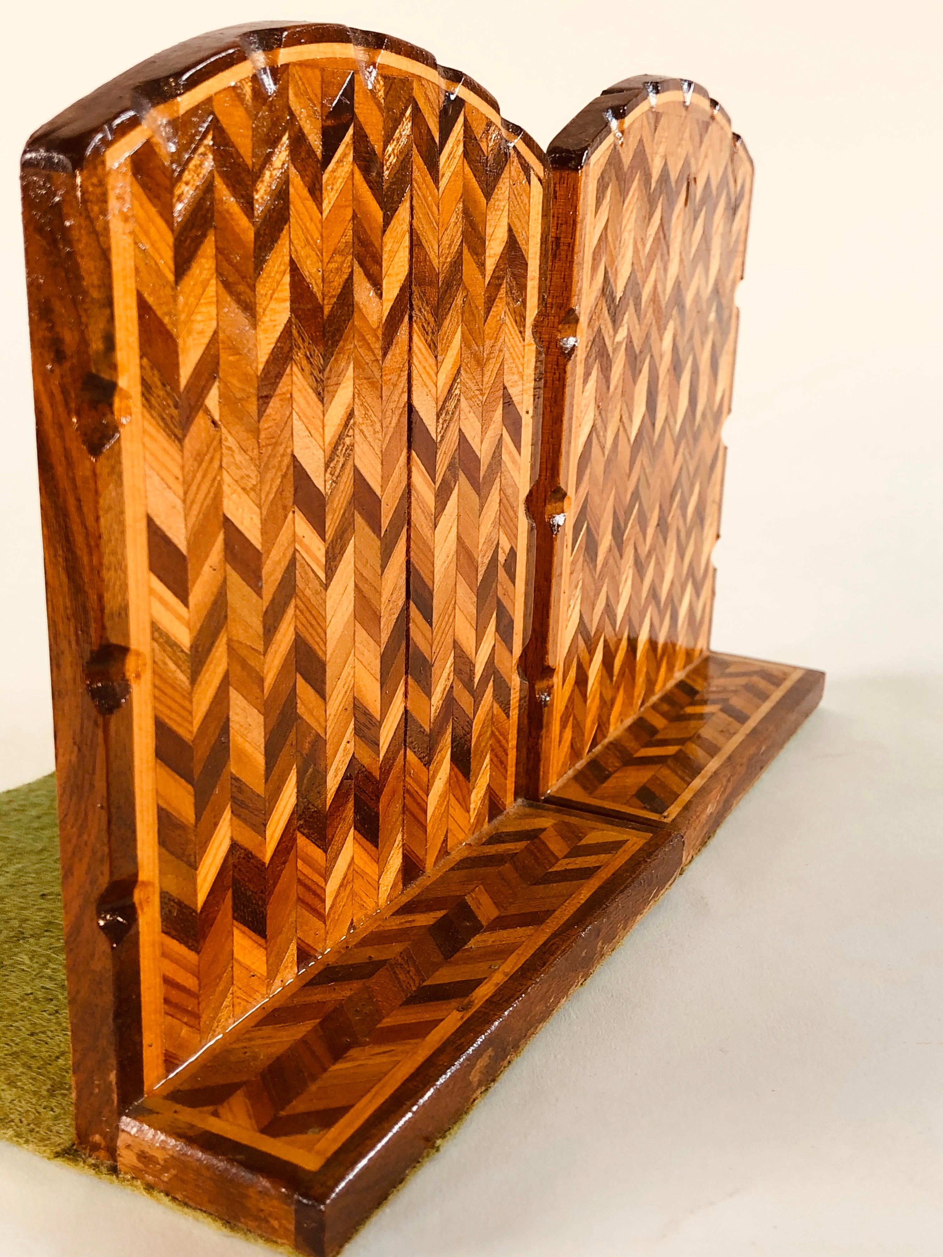 Mid-Century Modern Vintage Wood Chevron Style Bookends, Pair