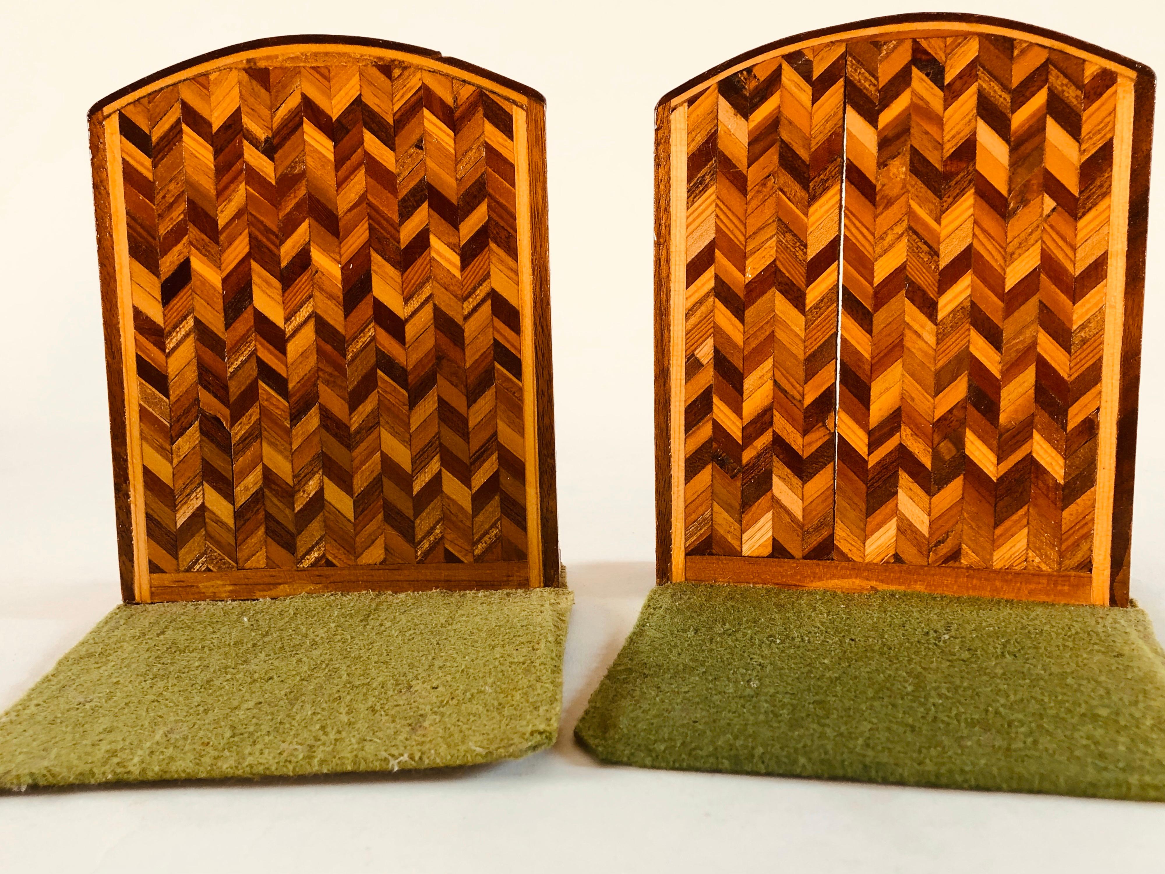 American Vintage Wood Chevron Style Bookends, Pair