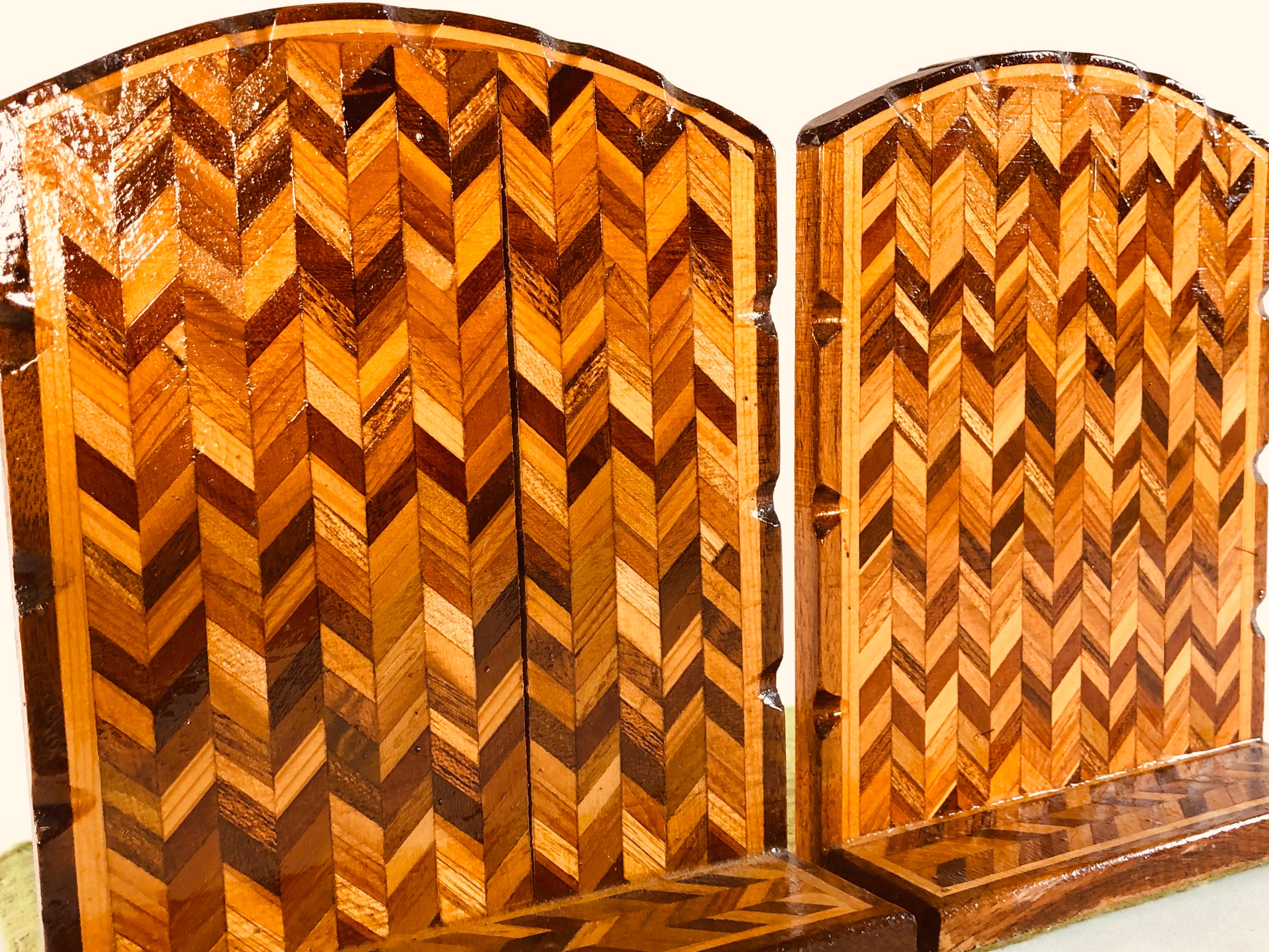 Vintage Wood Chevron Style Bookends, Pair In Good Condition In Amherst, NH