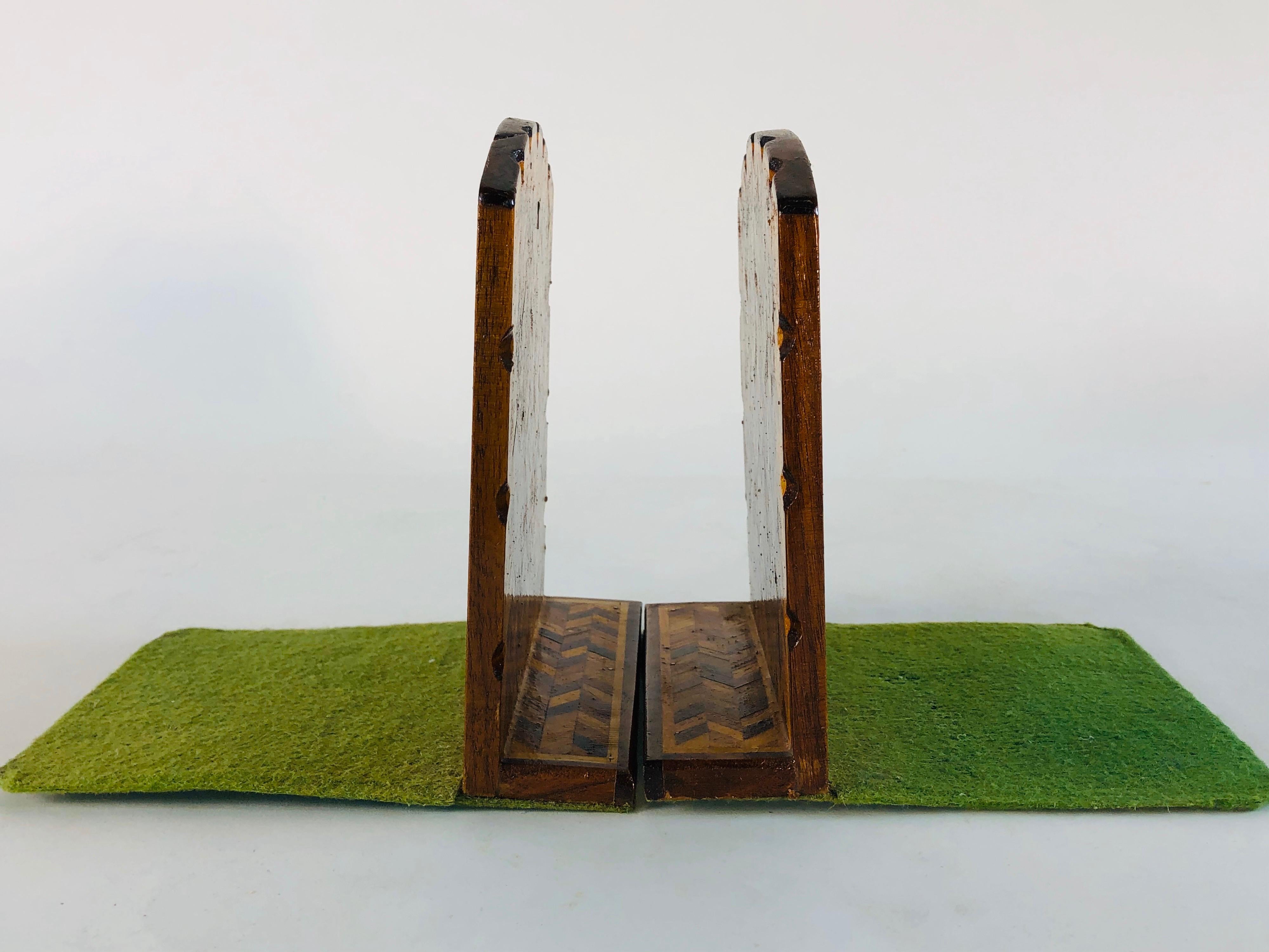 20th Century Vintage Wood Chevron Style Bookends, Pair