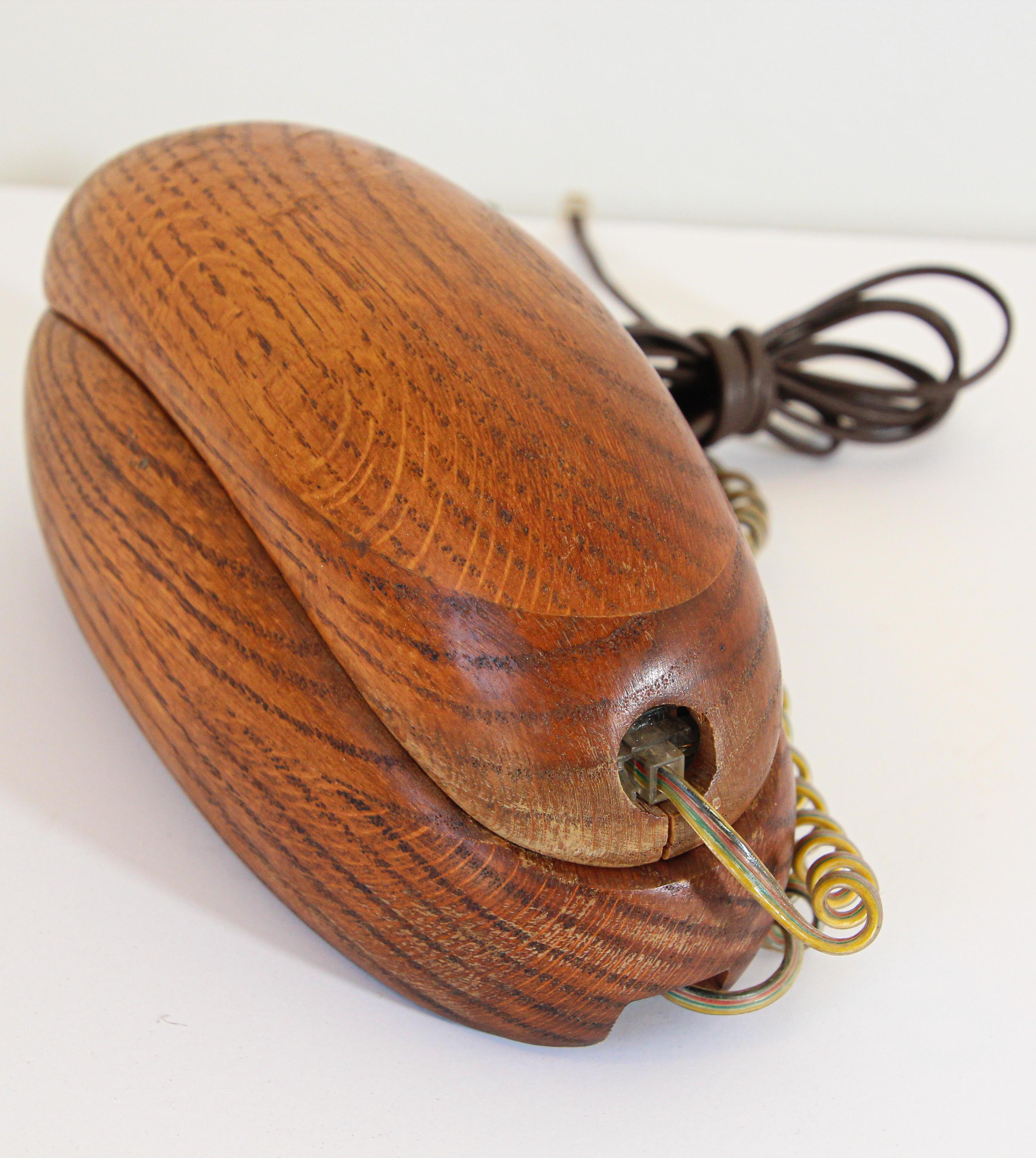 Mid-Century Modern Vintage Wood Covered Telephone, Organic Mid Century Modern Style