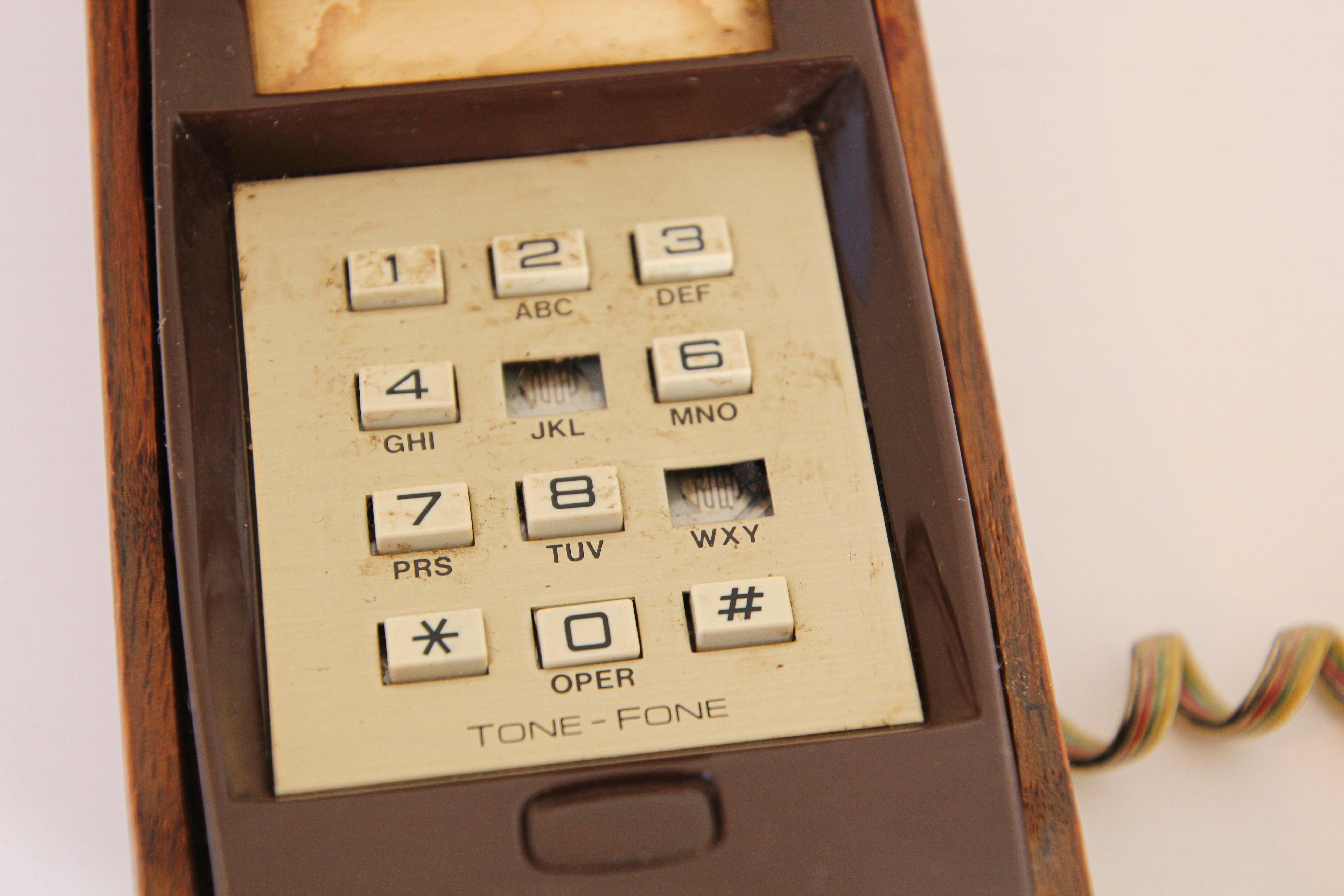 Vintage Wood Covered Telephone, Organic Mid Century Modern Style In Fair Condition In North Hollywood, CA