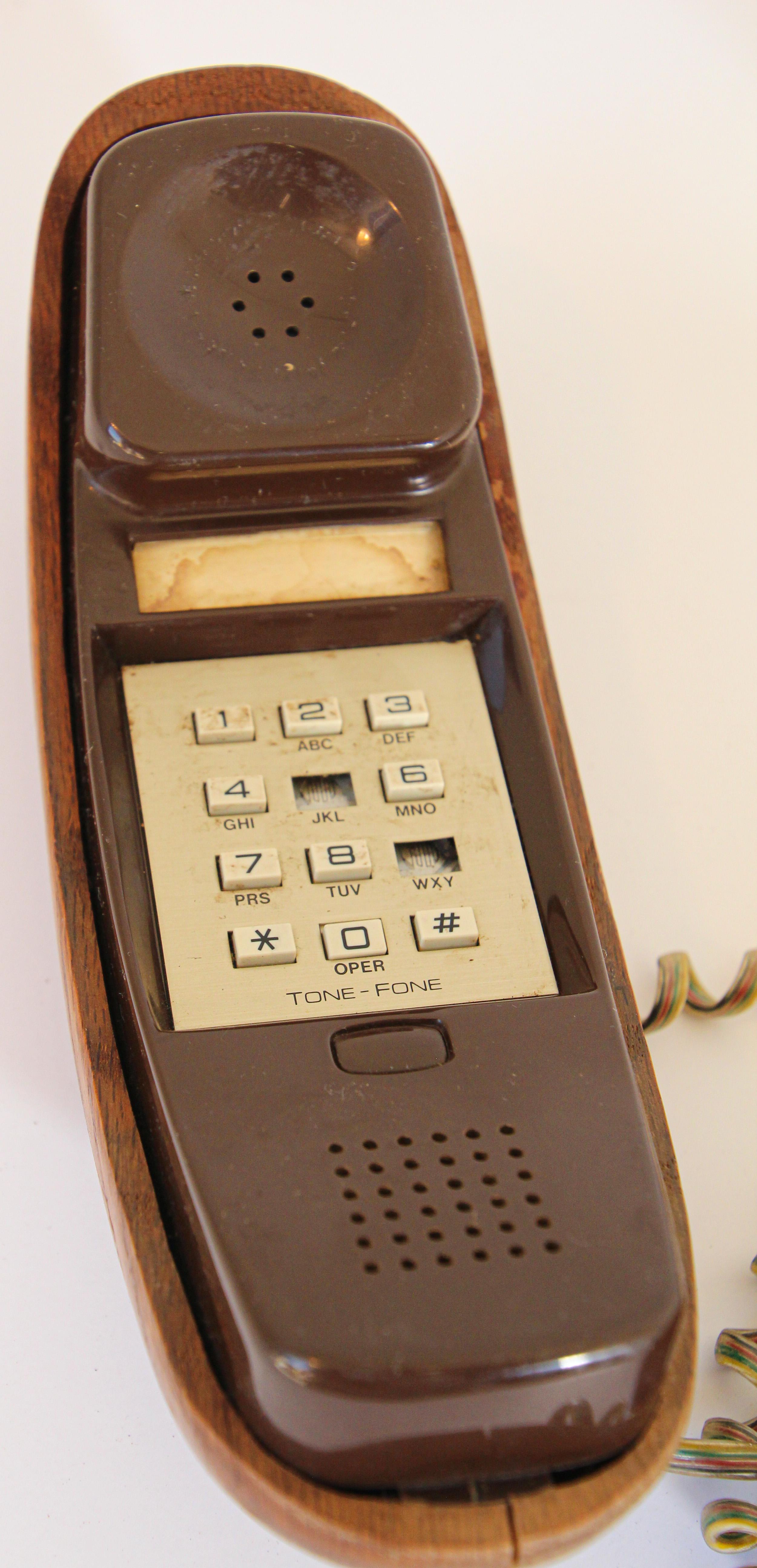 20th Century Vintage Wood Covered Telephone, Organic Mid Century Modern Style