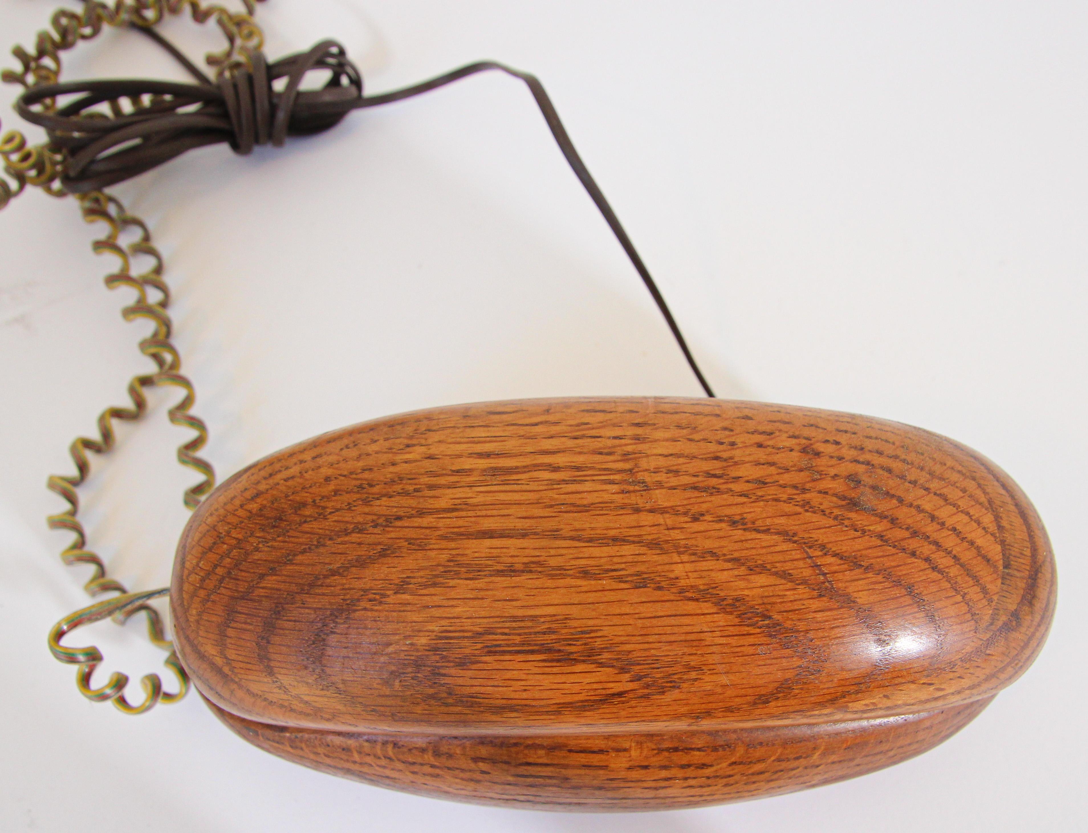 Bakelite Vintage Wood Covered Telephone, Organic Mid Century Modern Style