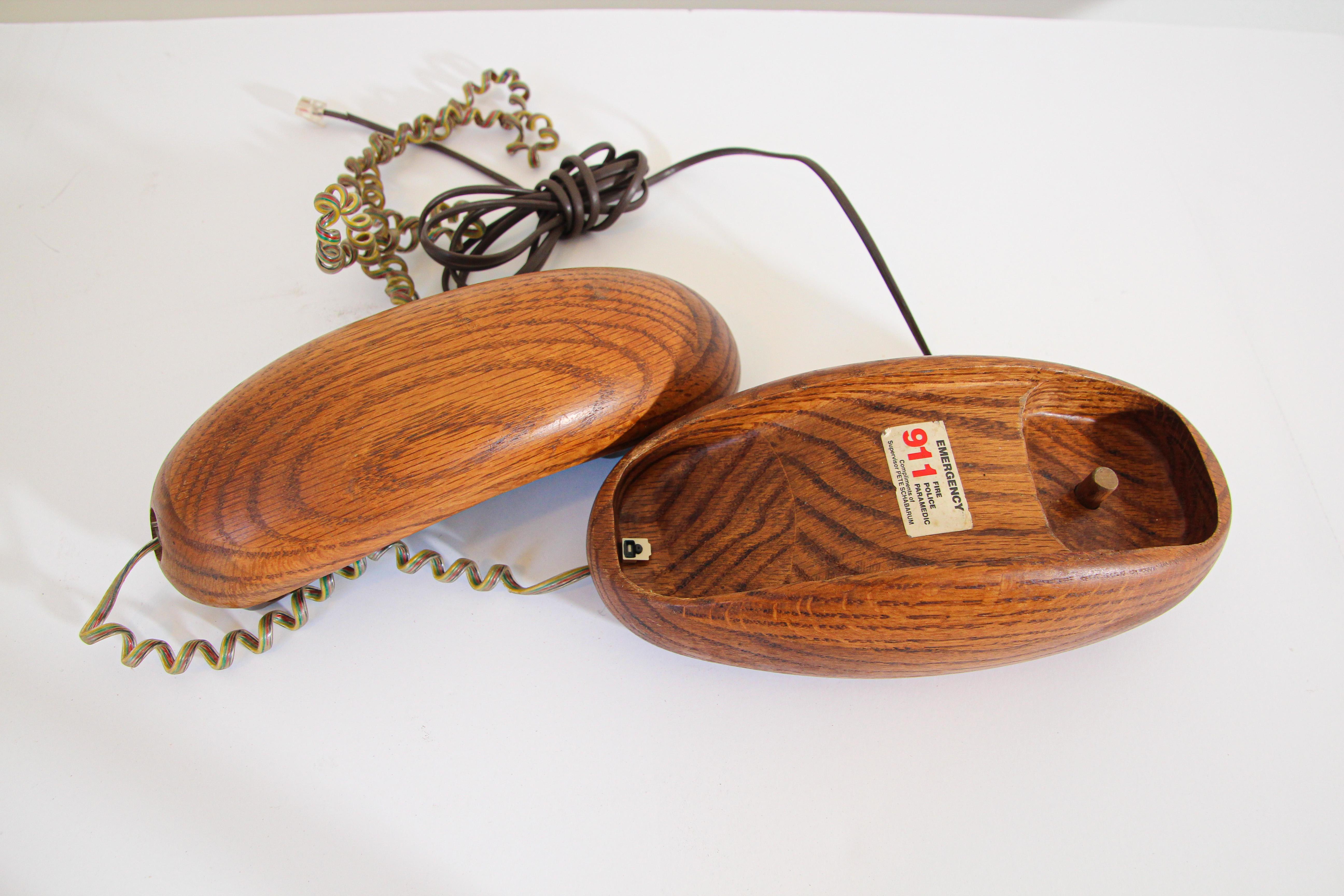 Vintage Wood Covered Telephone, Organic Mid Century Modern Style 1