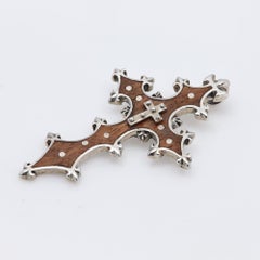 Vintage Wood Cross Pendant Sterling Silver 925