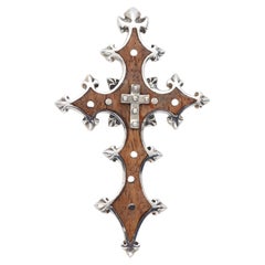 Vintage Wood Cross Pendant Sterling Silver 925
