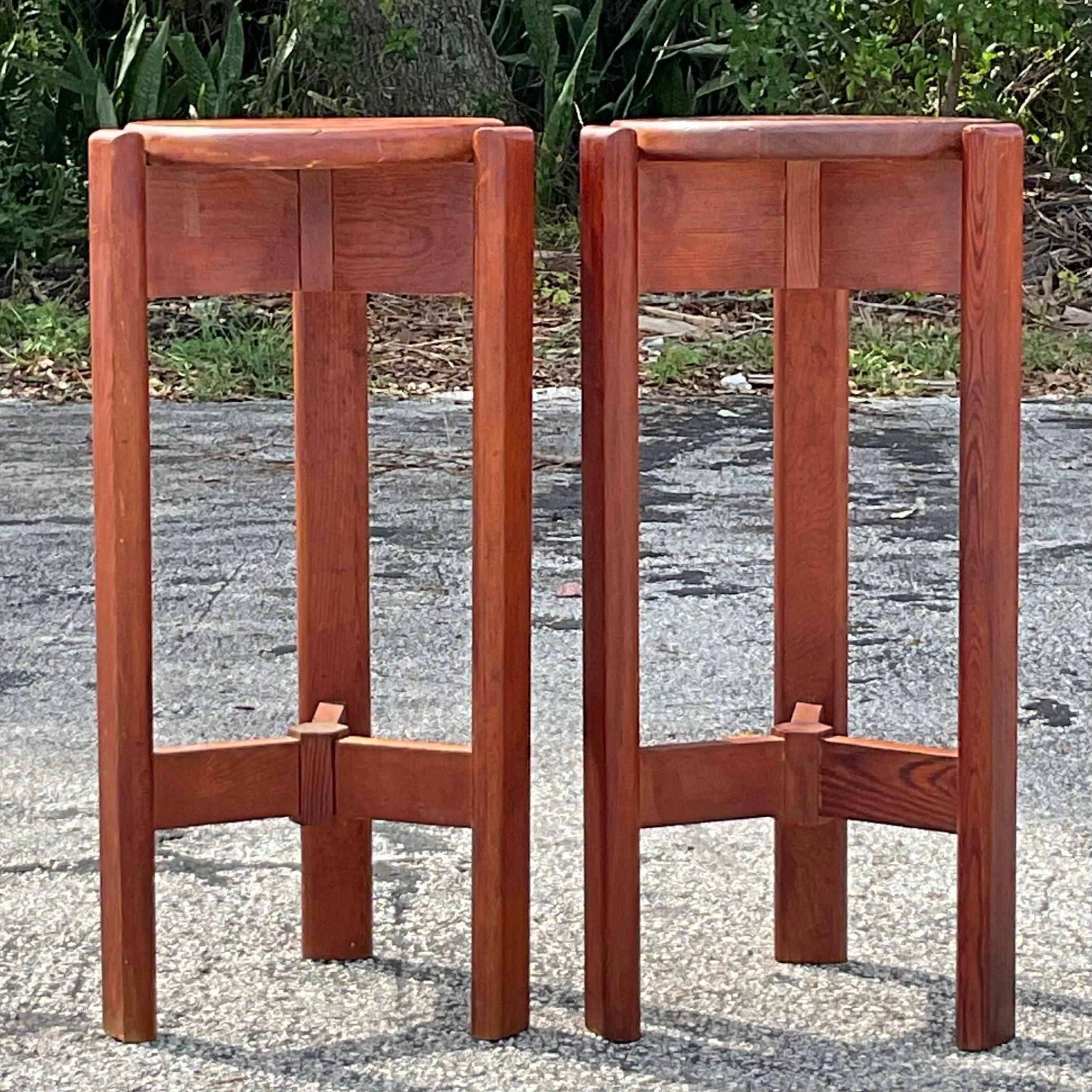 Vintage Wood Danish Style Mid Century Stools- Set of 2 In Good Condition For Sale In west palm beach, FL
