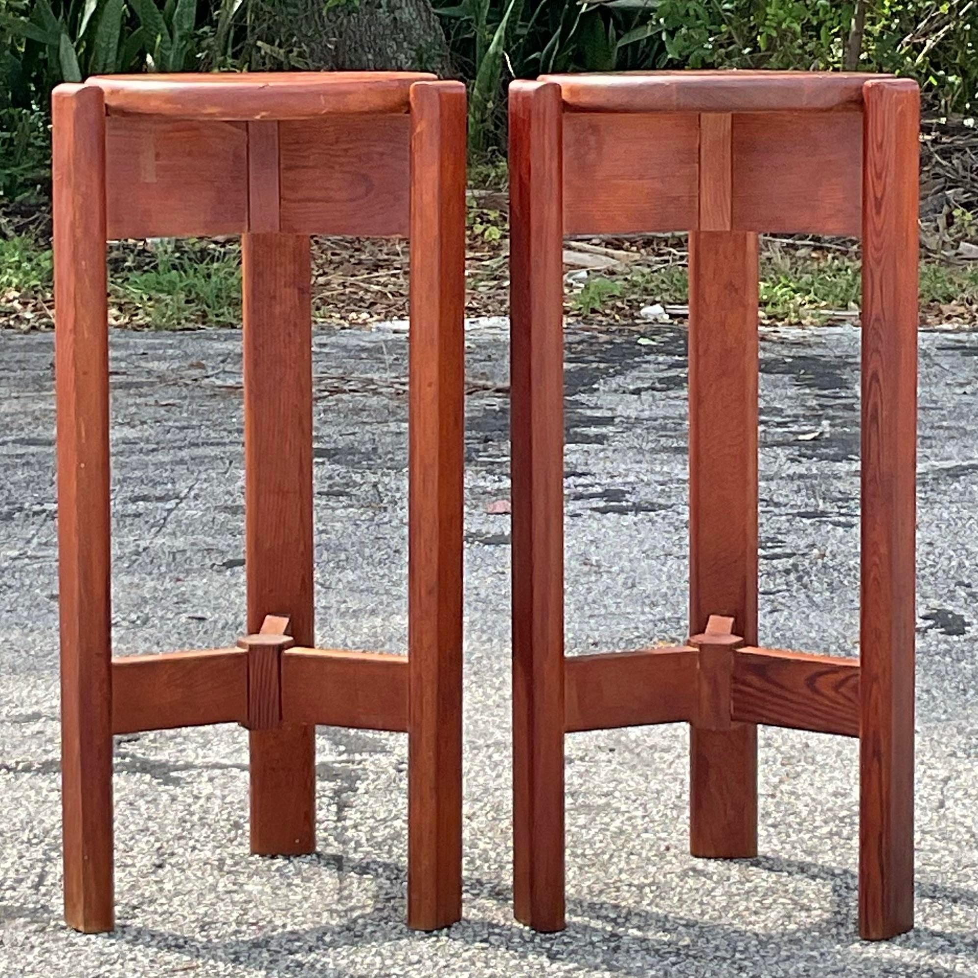 Vintage Wood Danish Style Mid Century Stools- Set of 2 For Sale 1