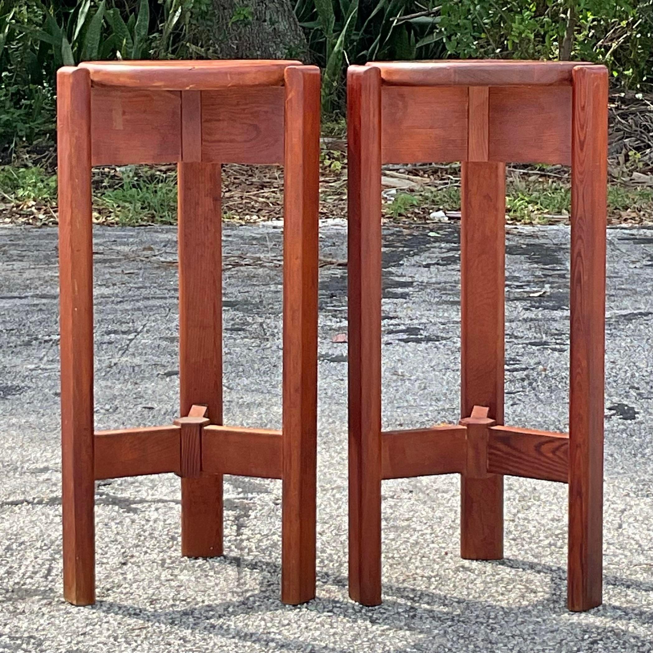 Vintage Wood Danish Style Mid Century Stools- Set of 2 For Sale 2