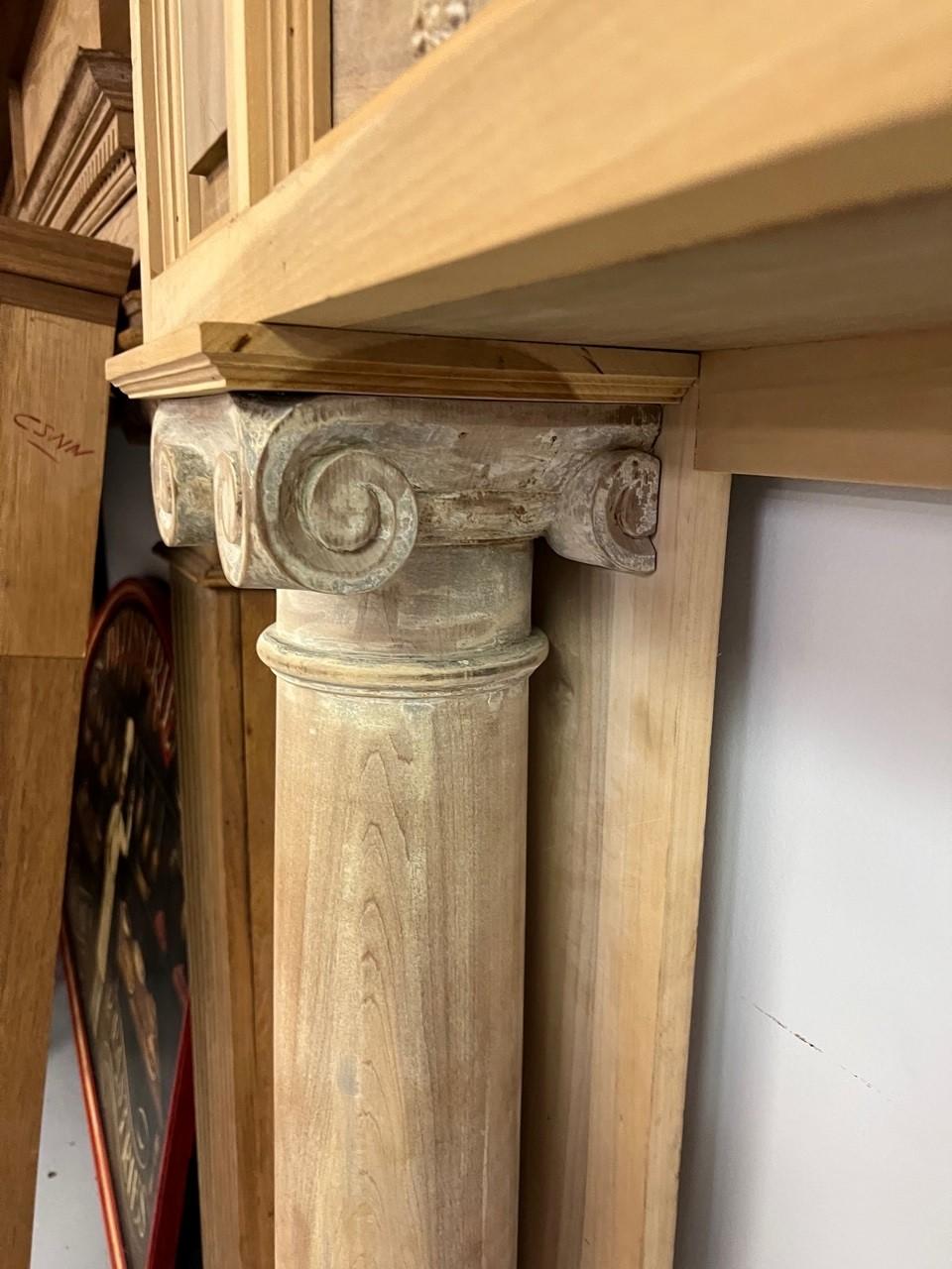 Vintage Wood Fireplace Mantel with Antique Carvings and Columns with Capitals For Sale 10