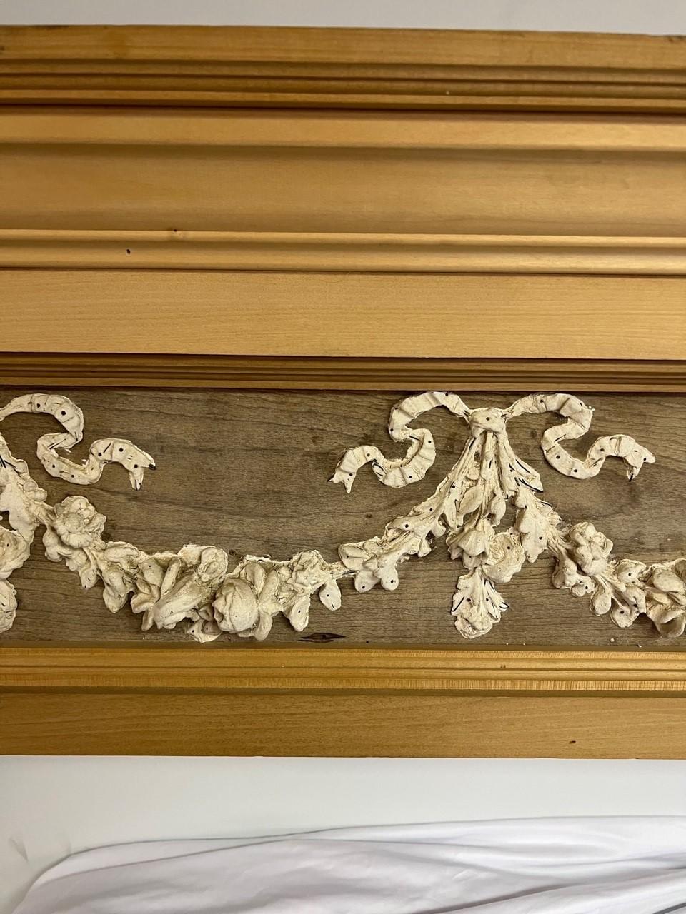 Vintage Wood Fireplace Mantel with Antique Carvings and Columns with Capitals For Sale 3