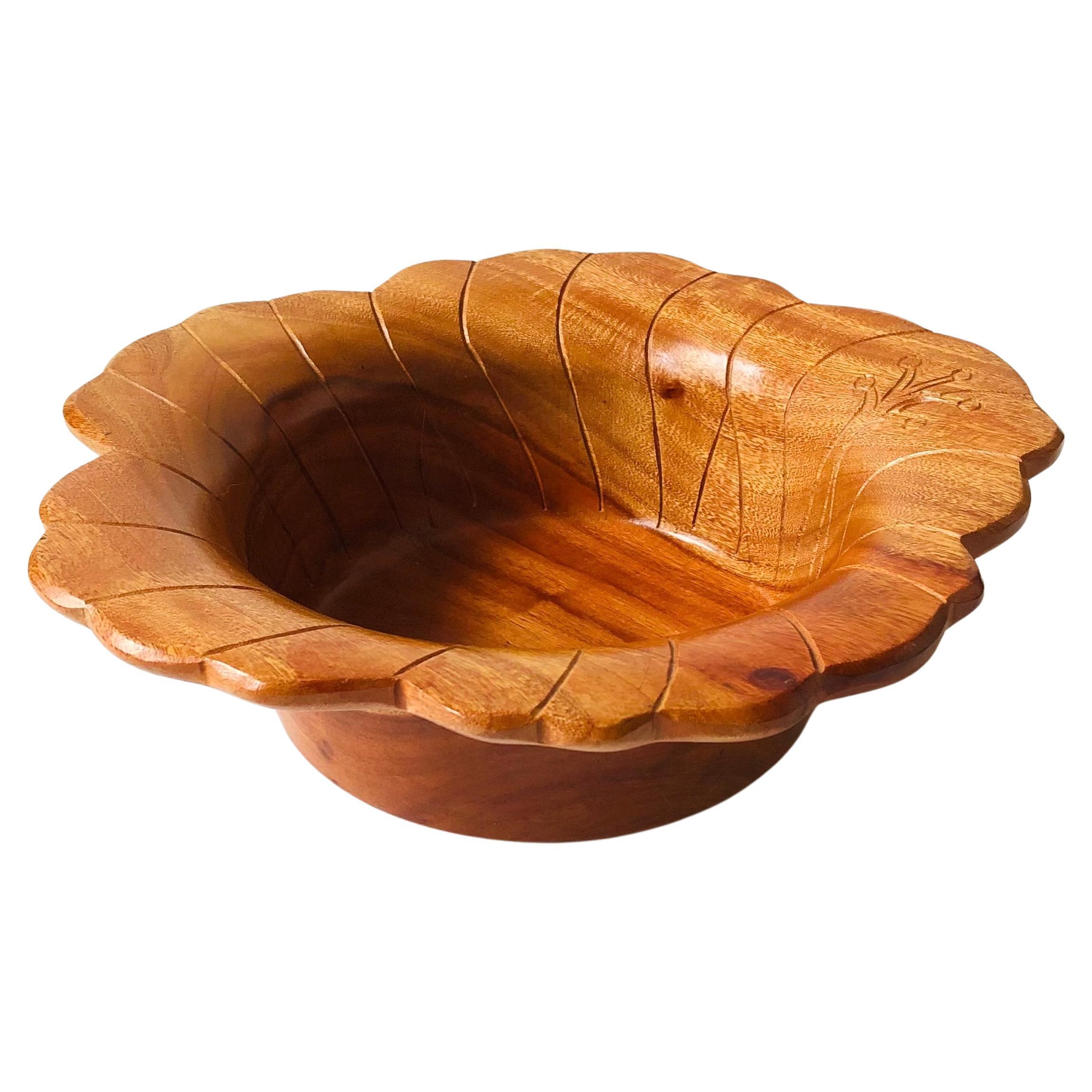 Vintage Wood Flower Bowl For Sale