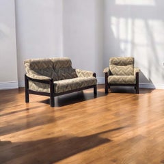 Vintage Wood Frame Loveseat and Lounge Chair Set