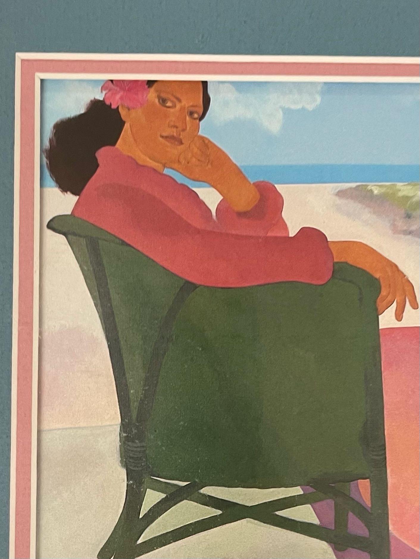 Vintage Wood Framed and Matted Print Titled “ Woman in Chair “ by Peggy Hopper. In Good Condition For Sale In Seattle, WA